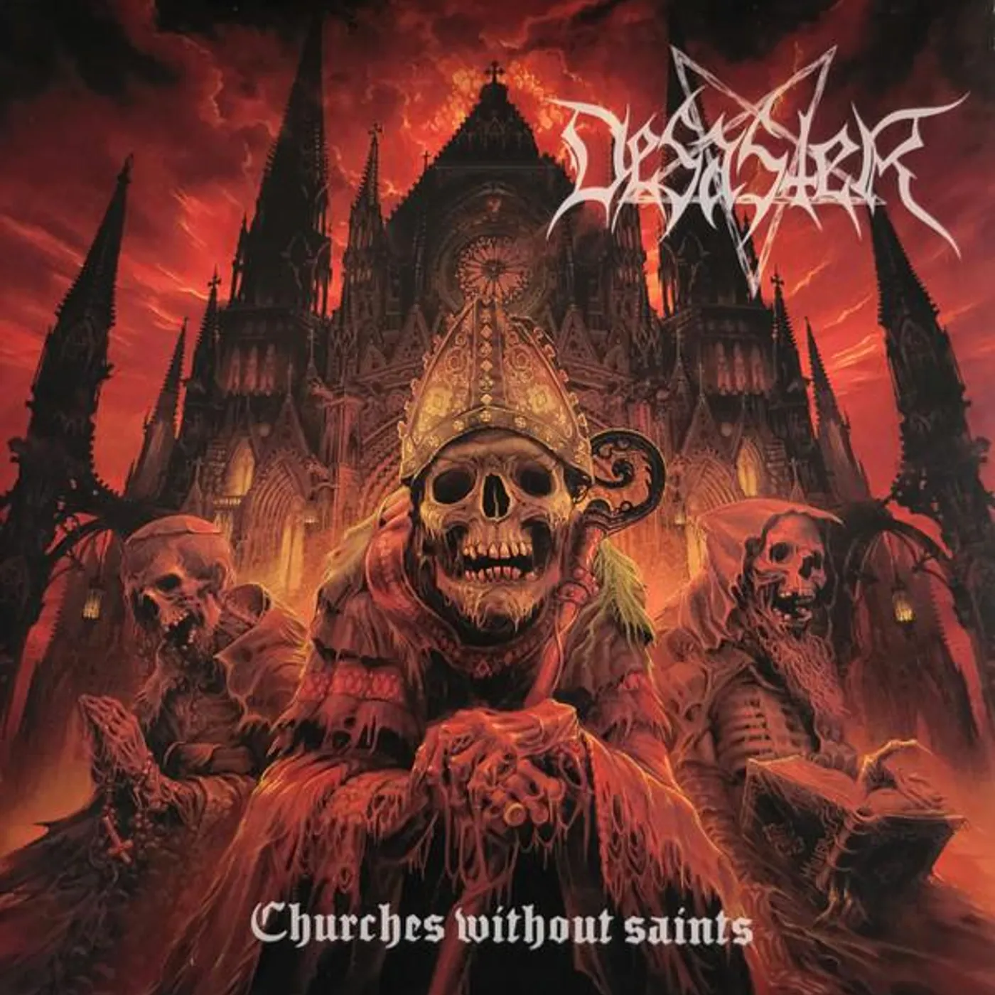 Desaster CHURCHES WITHOUT SAINTS (AMBER MARBLED VINYL) Vinyl Record