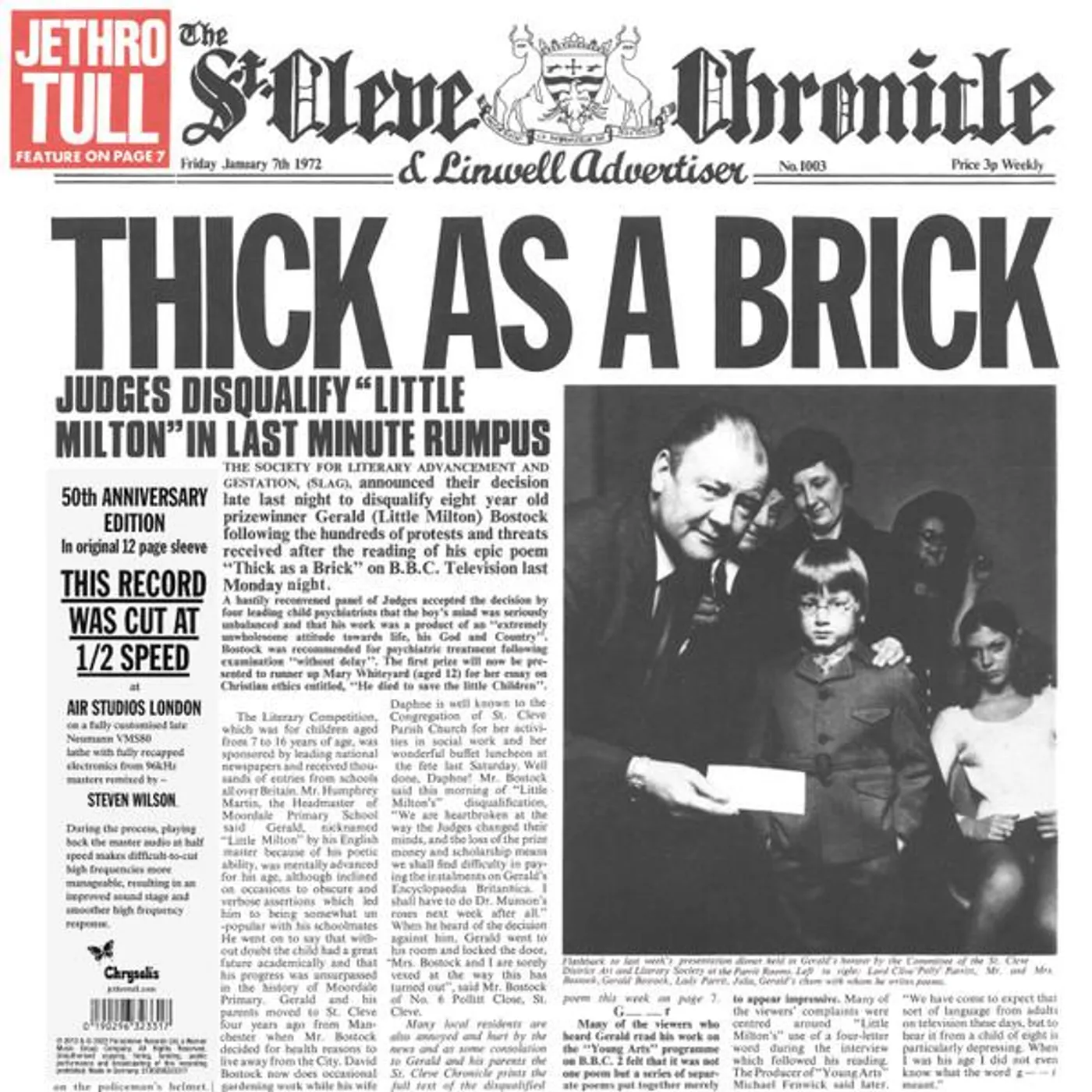 Jethro Tull THICK AS A BRICK (50TH ANNIVERSARY EDITION) Vinyl Record