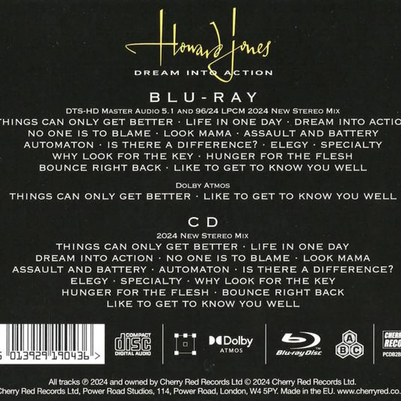 Howard Jones DREAM INTO ACTION 2024 NEW STERO MIX/5.1 SURROUND SOUND REMIX (CD/BLU-RAY) CD