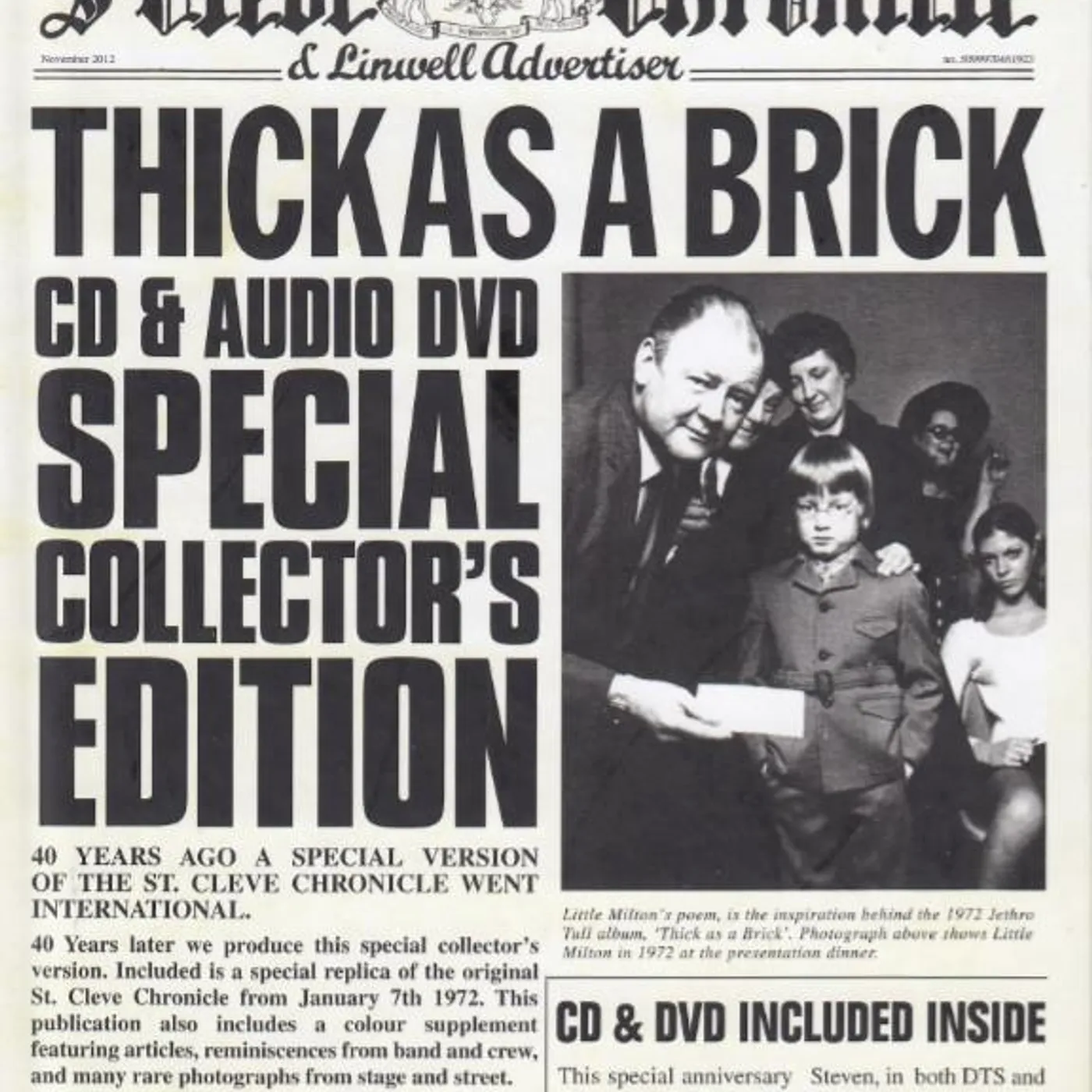 Jethro Tull THICK AS A BRICK (40TH ANNIVERSARY SPECIAL EDITION) CD