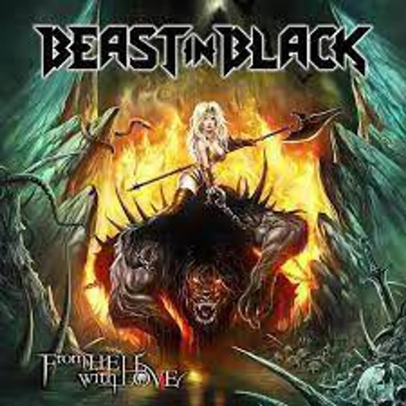 Beast In Black FROM HELL WITH LOVE (BLUE IN YELLOW SWIRL) Vinyl Record