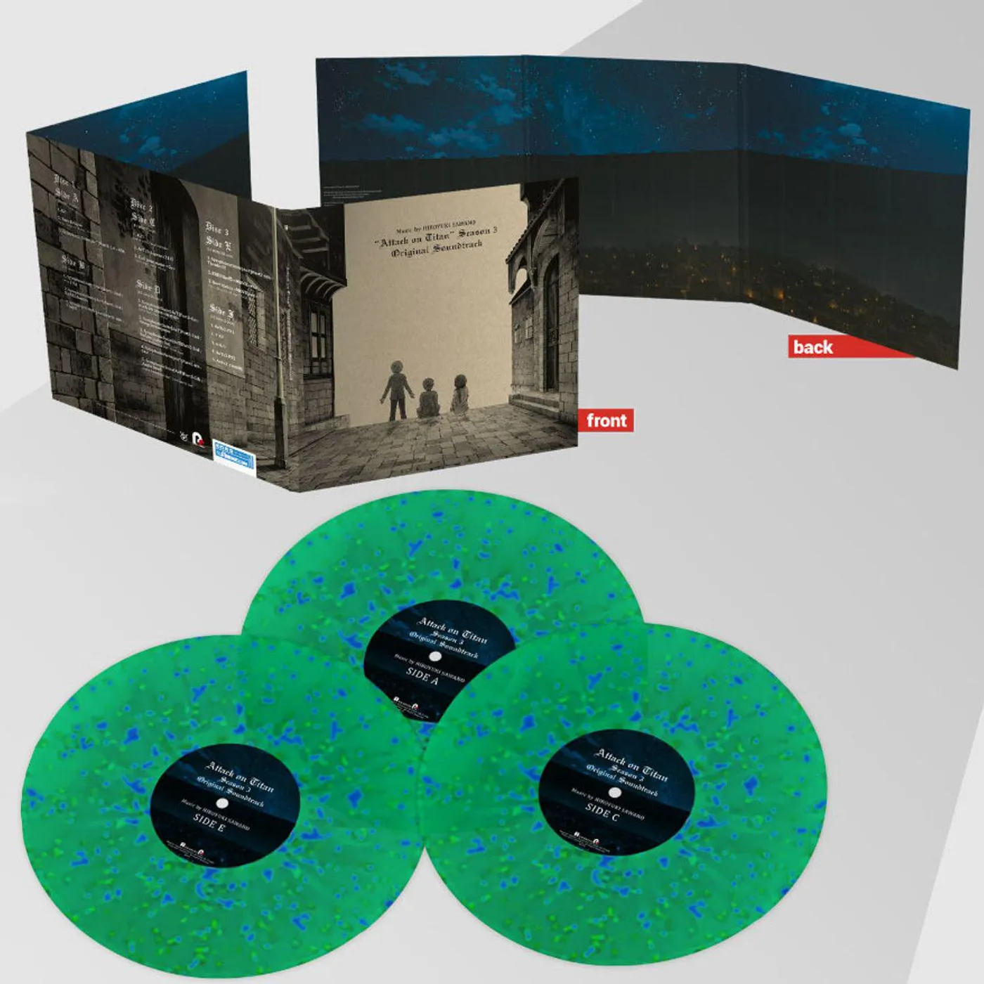 Sawano Hiroyuki Attack On Titan Season 3 Original Soundtrack (3LP/Blue & Green Splatter) Vinyl Record