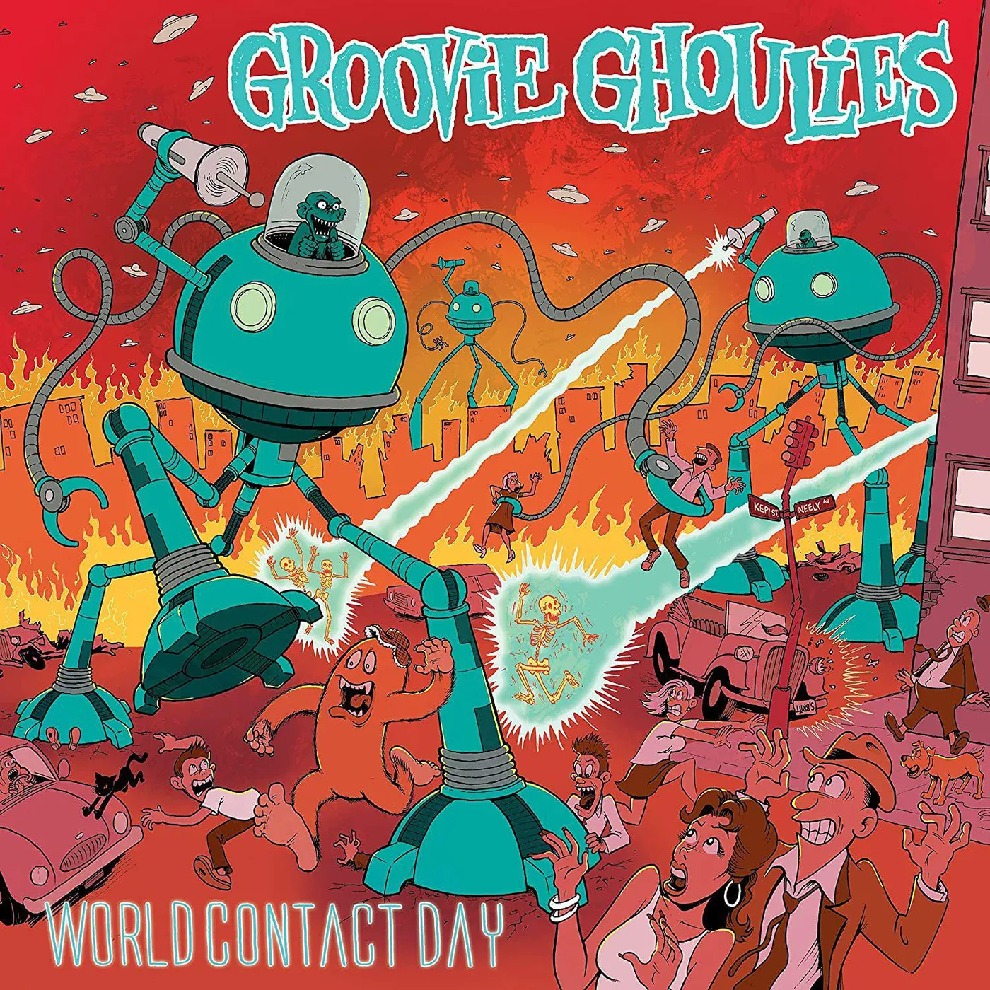 Groovie Ghoulies WORLD CONTACT DAY (NEON YELLOW & NEON ORANGE GALAXY VINYL) Vinyl Record