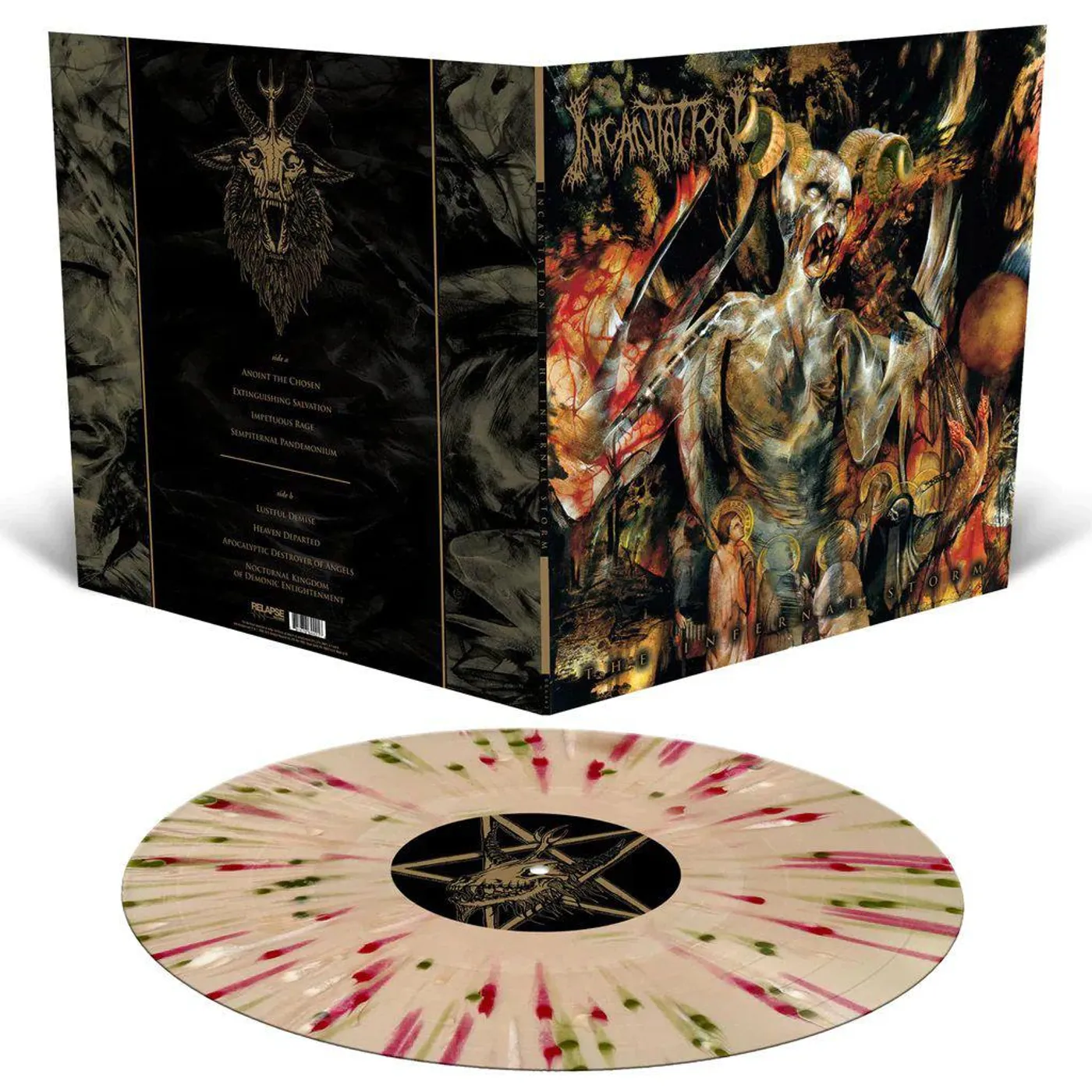 Incantation Infernal Storm (Translucent Gold With Swamp Green, Red & White Splatter) Vinyl Record