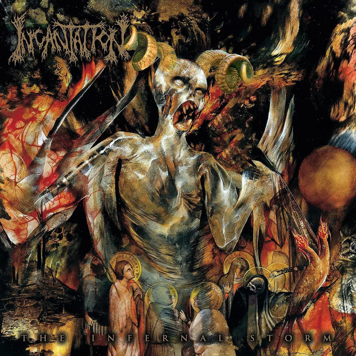 Incantation Infernal Storm (Translucent Gold With Swamp Green, Red & White Splatter) Vinyl Record