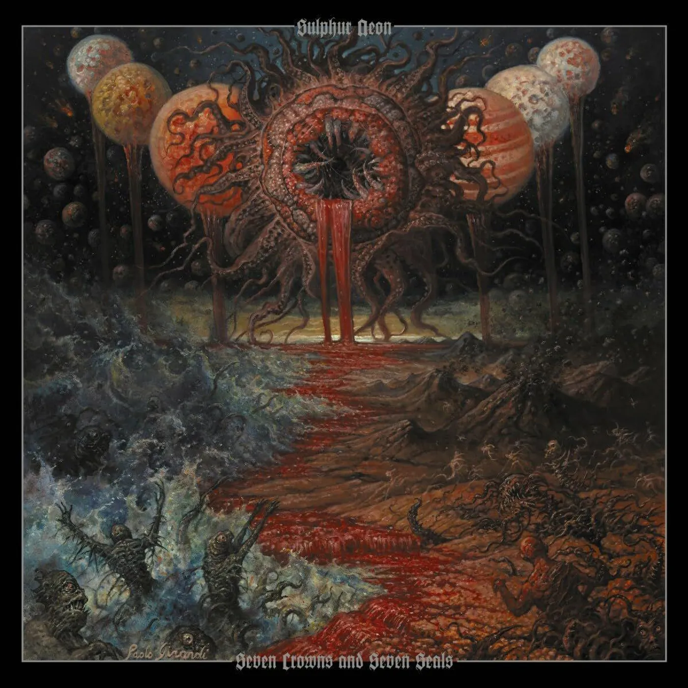 Sulphur Aeon SEVEN CROWNS & SEVEN SEALS (TRANSPARENT RED/BLACK MARBLED VINYL) Vinyl Record