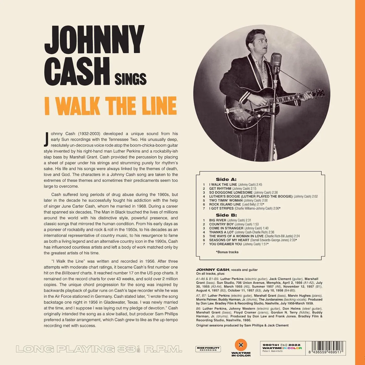 Johnny Cash Sings I Walk The Line (Limited/180g/Orange) Vinyl Record
