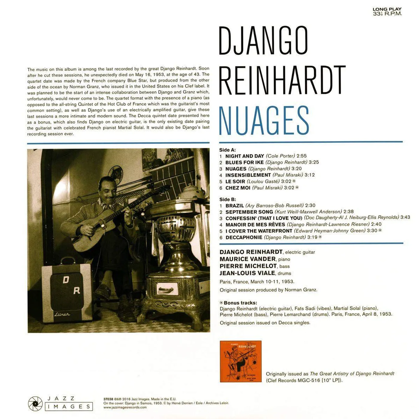 Django Reinhardt  Nuages + 4 Bonus Tracks (Cover Photo By Jean-Pierre Leloir) [Deluxe Edition/180G] Vinyl Record