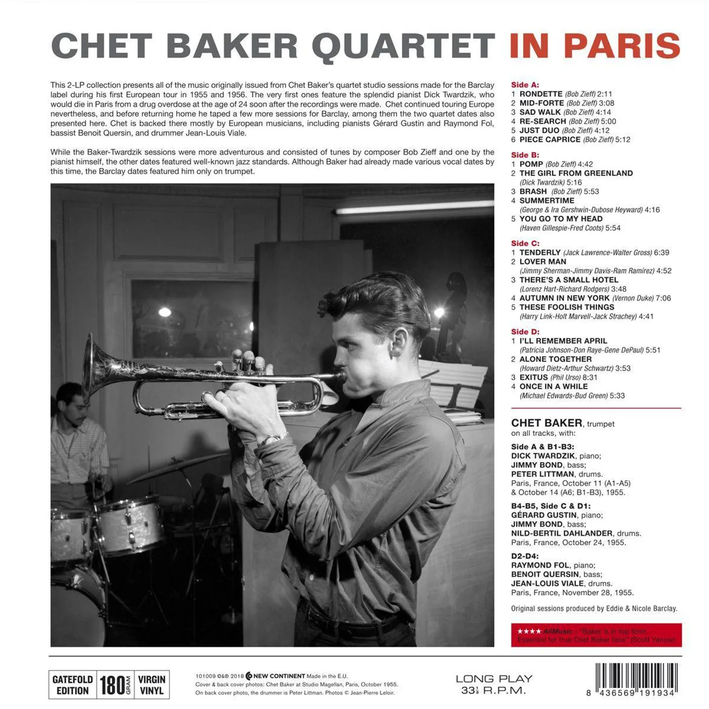 Chet Baker Quartet In Paris (180g/2lp/Gatefold/DMM) Vinyl Record