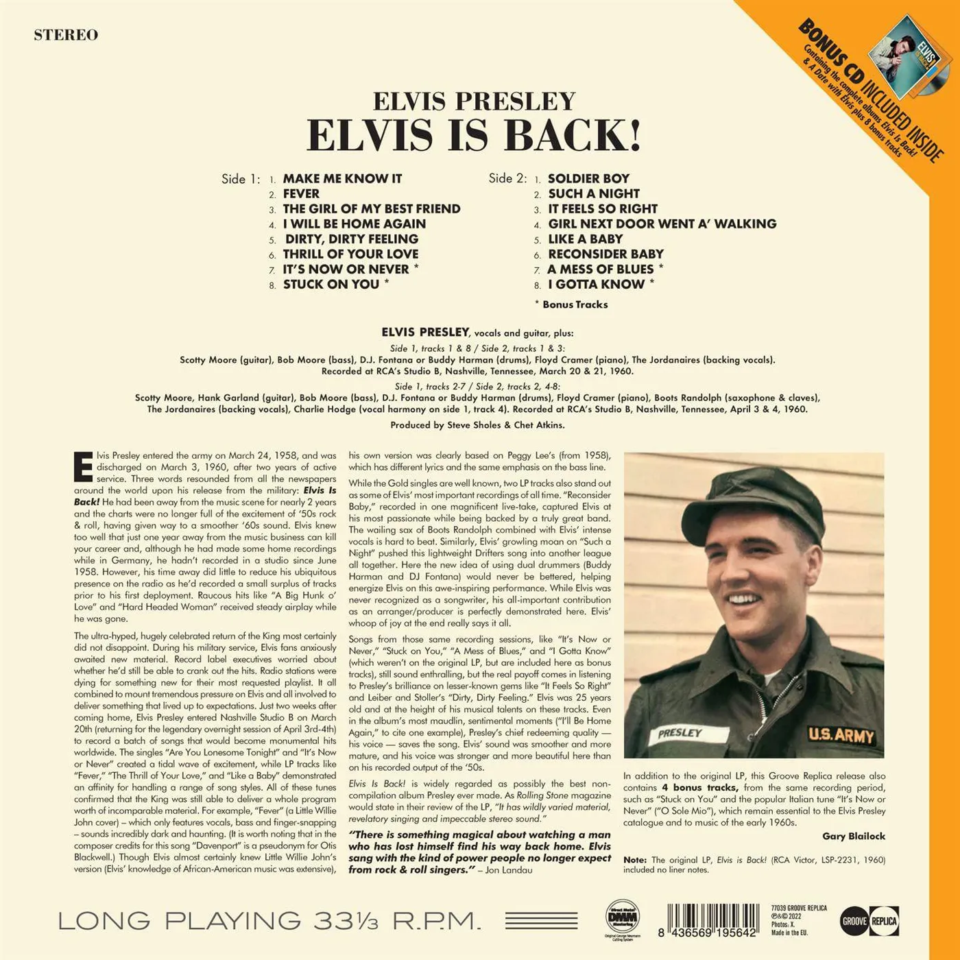  Elvis Presley Is Back! (2LP/CD) Vinyl Record