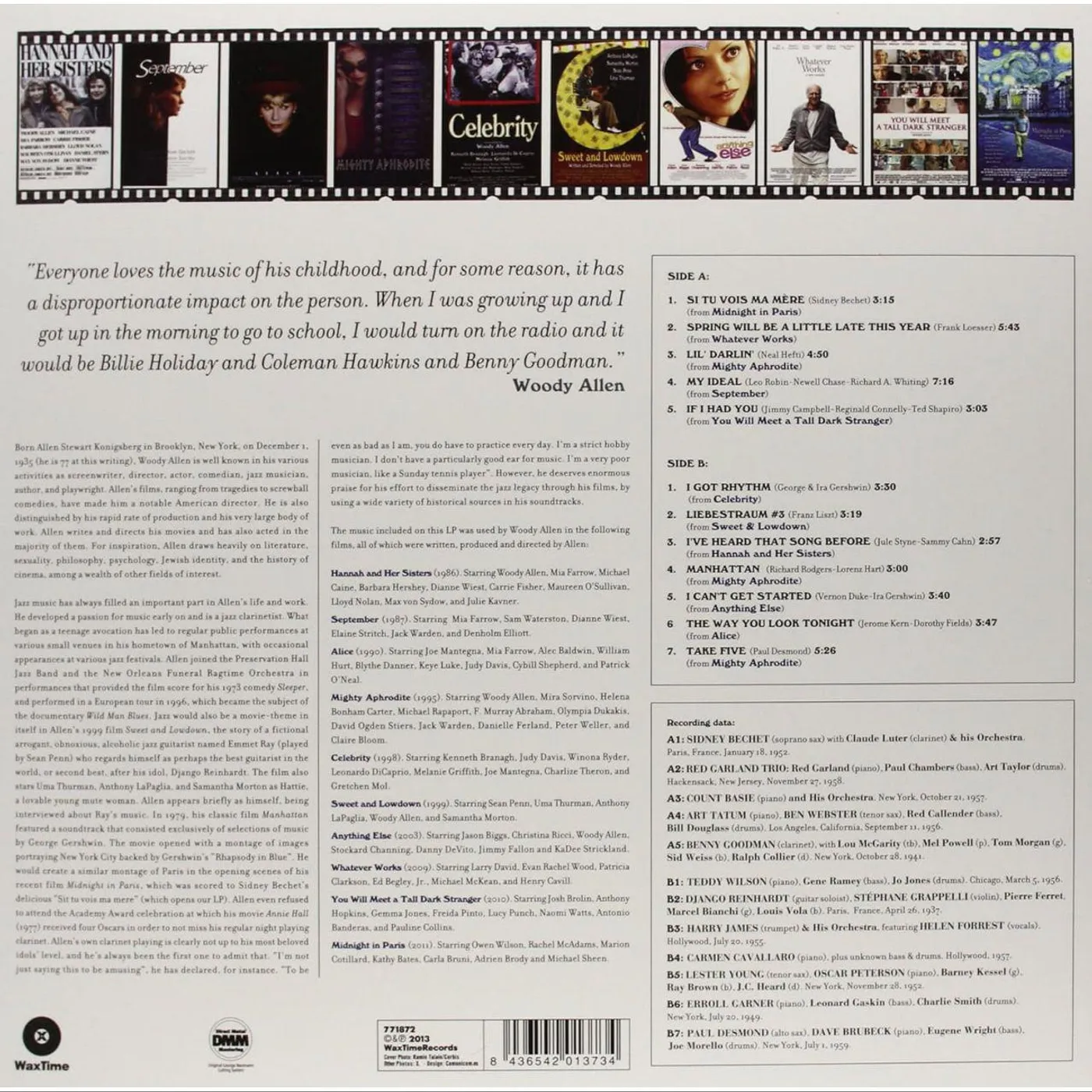 Various Artists  SWINGS IN THE FILMS OF WOODY ALLEN Vinyl Record
