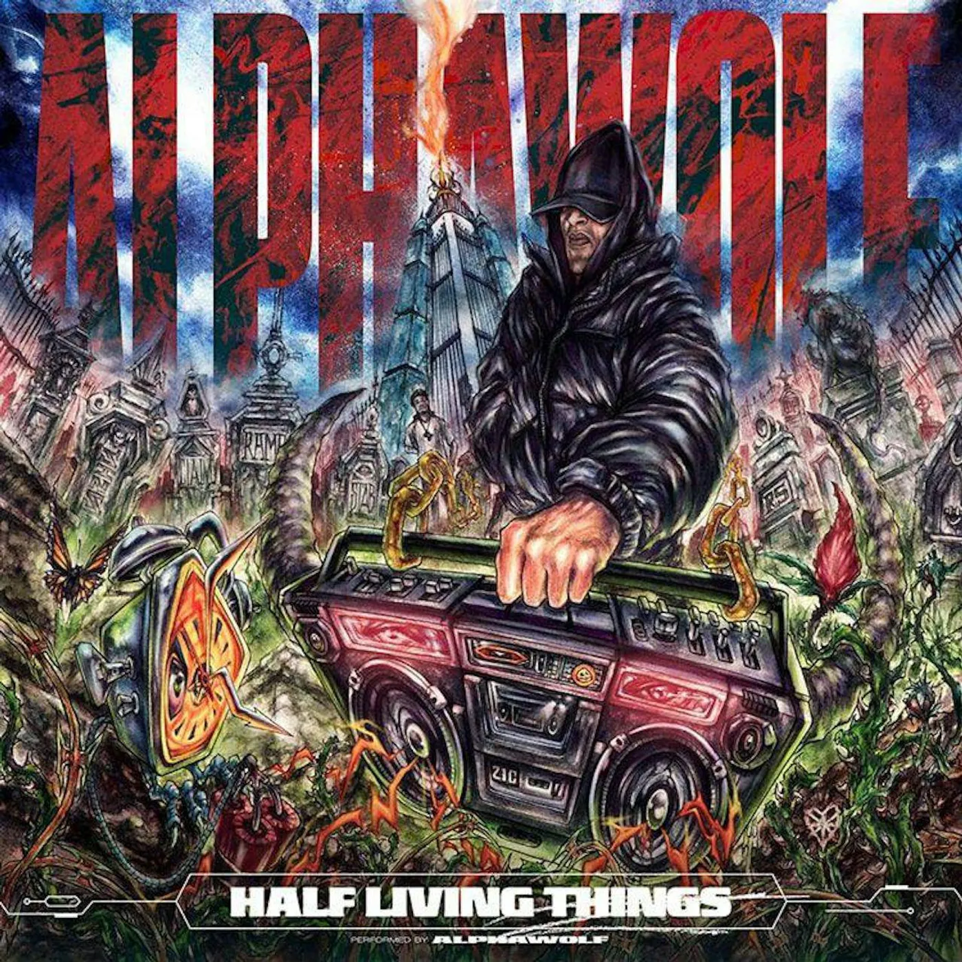 Alpha Wolf Half Living Things (Red, Black & White Corona) Vinyl Record