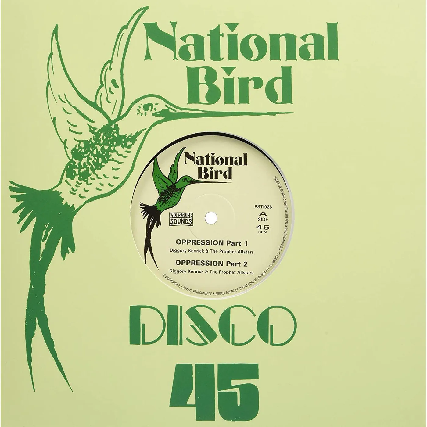 Diggory Kenrick & The Prophet Allstars OPRESSION Vinyl Record - 10 Inch Single, Canada Release