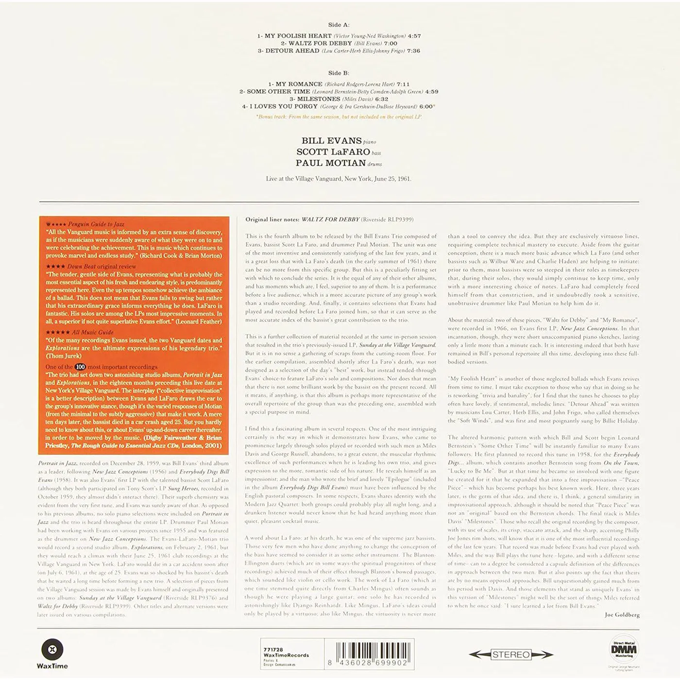 Bill Evans Waltz For Debby (Bonus Track) Colored Vinyl Record - Limited Edition, 180 Gram Pressing