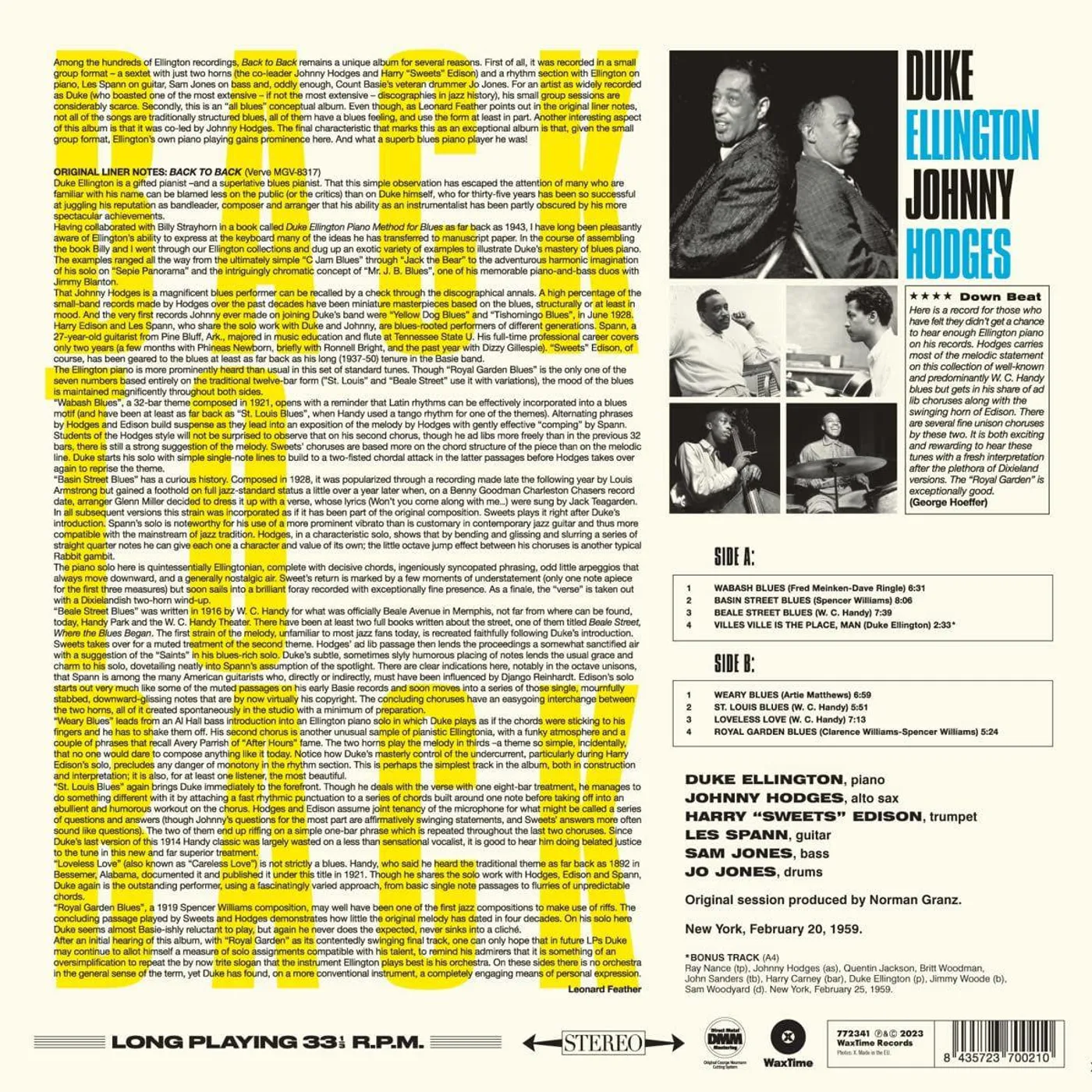 Duke Ellington Back To Back (Limited Edition/180g/Bonus Track) Vinyl Record