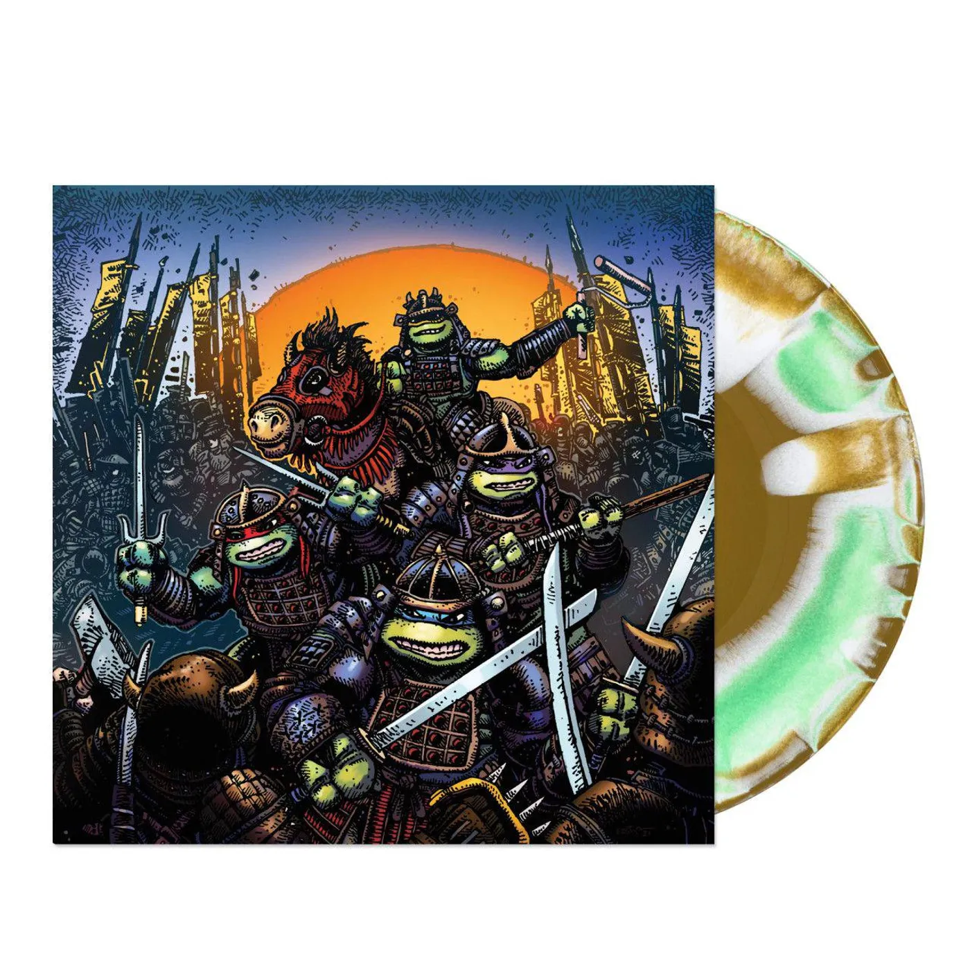 John Du Prez Teenage Mutant Ninja Turtles Part III - Original Soundtrack (White, Gold, And Green Swirl) Vinyl Record