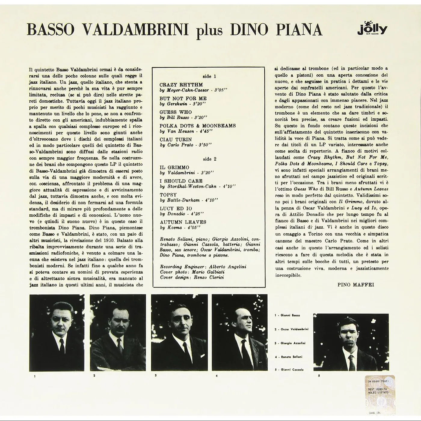 Valdambrini / Basso Basso Valdambrini Quintet Plus Dino Piana Vinyl Record