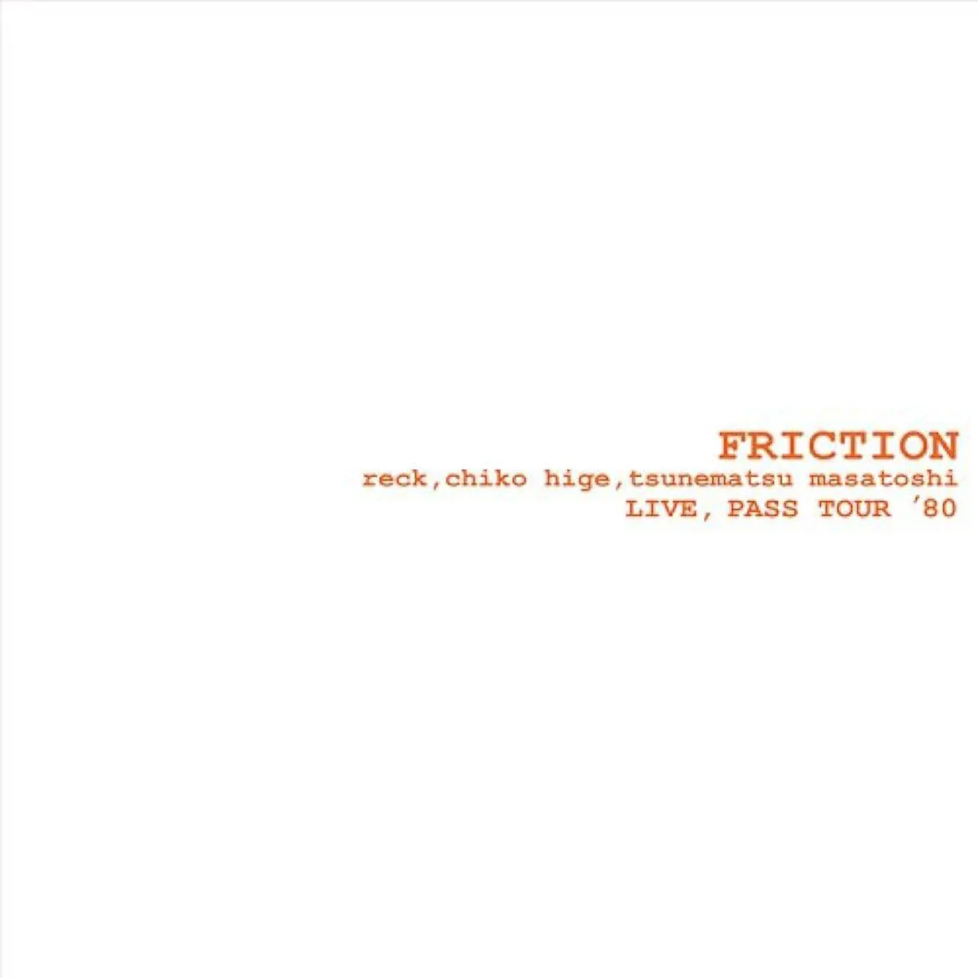 Friction Live: Pass Tour '80 Vinyl Record