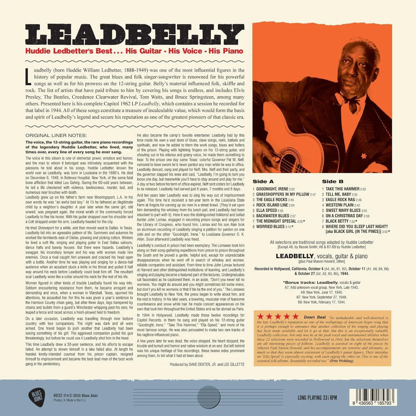 Leadbelly Huddie Ledbetter's Best / His Guitar His Voice His (180-Gram Limited Edition) Vinyl Record