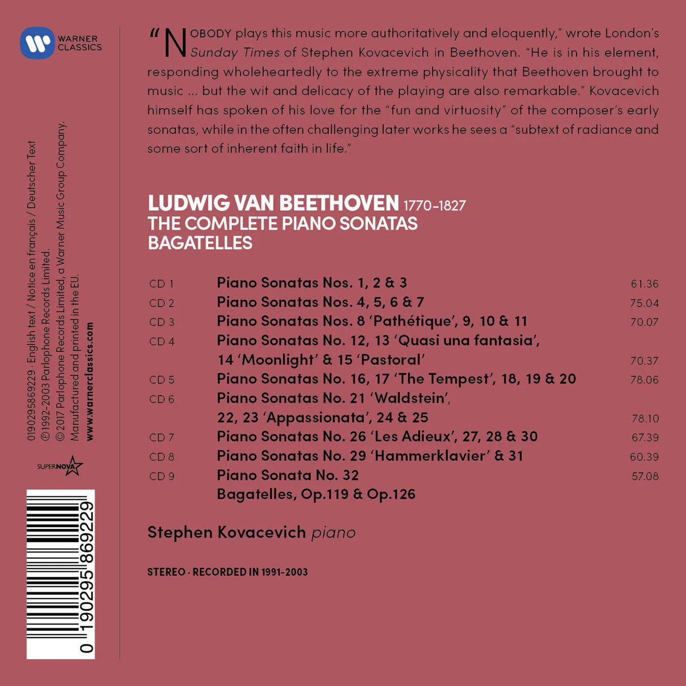 Stephen Kovacevich Beethoven: The Complete Piano Sonatas (9CD Box Set)