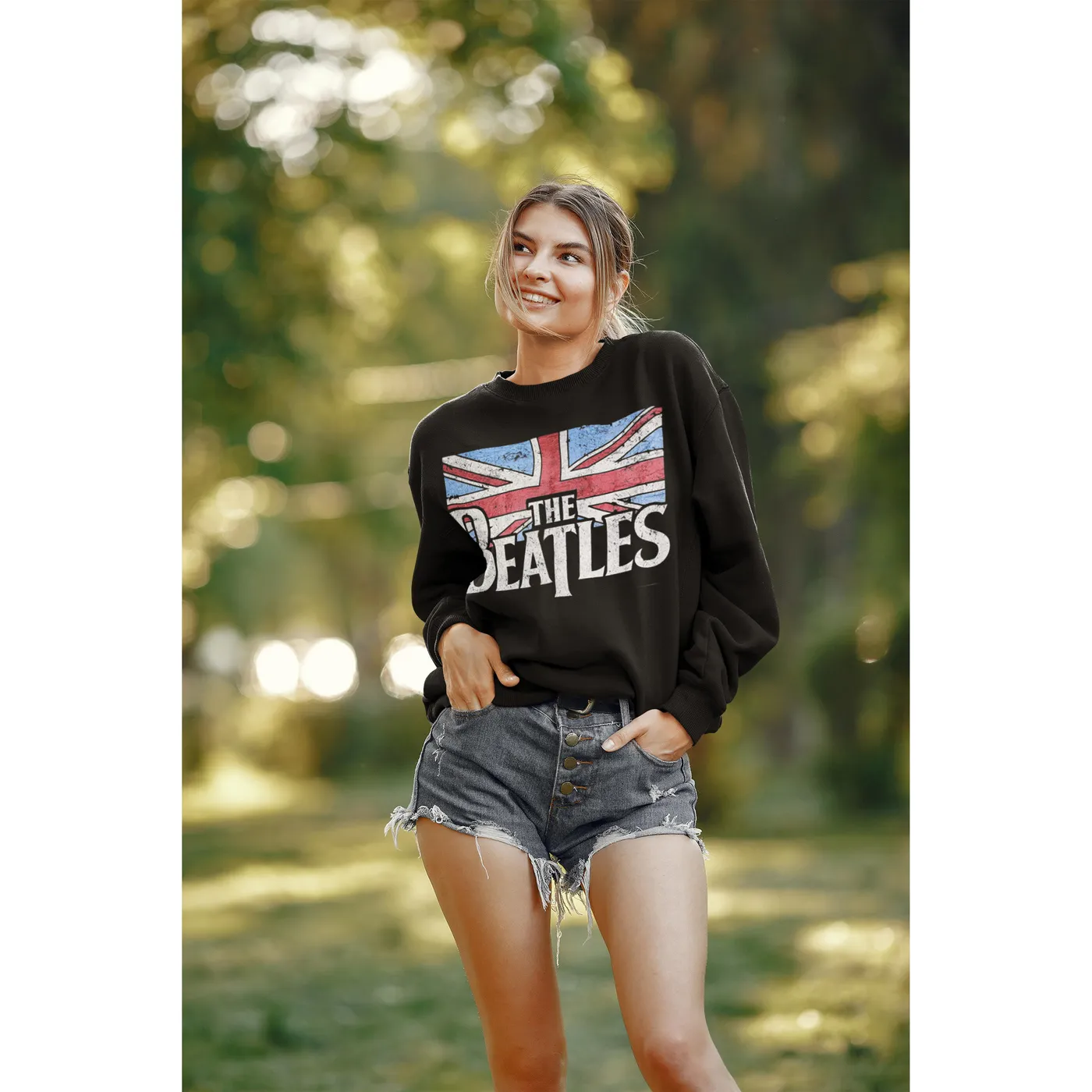 The BeatlesDistressed Flag Crew Neck Sweatshirt