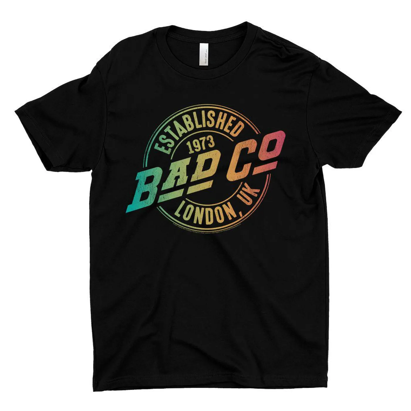 Bad Company T-Shirt | Rainbow Ombre Est. 1973 London Logo Bad Company Shirt (Merchbar Exclusive)