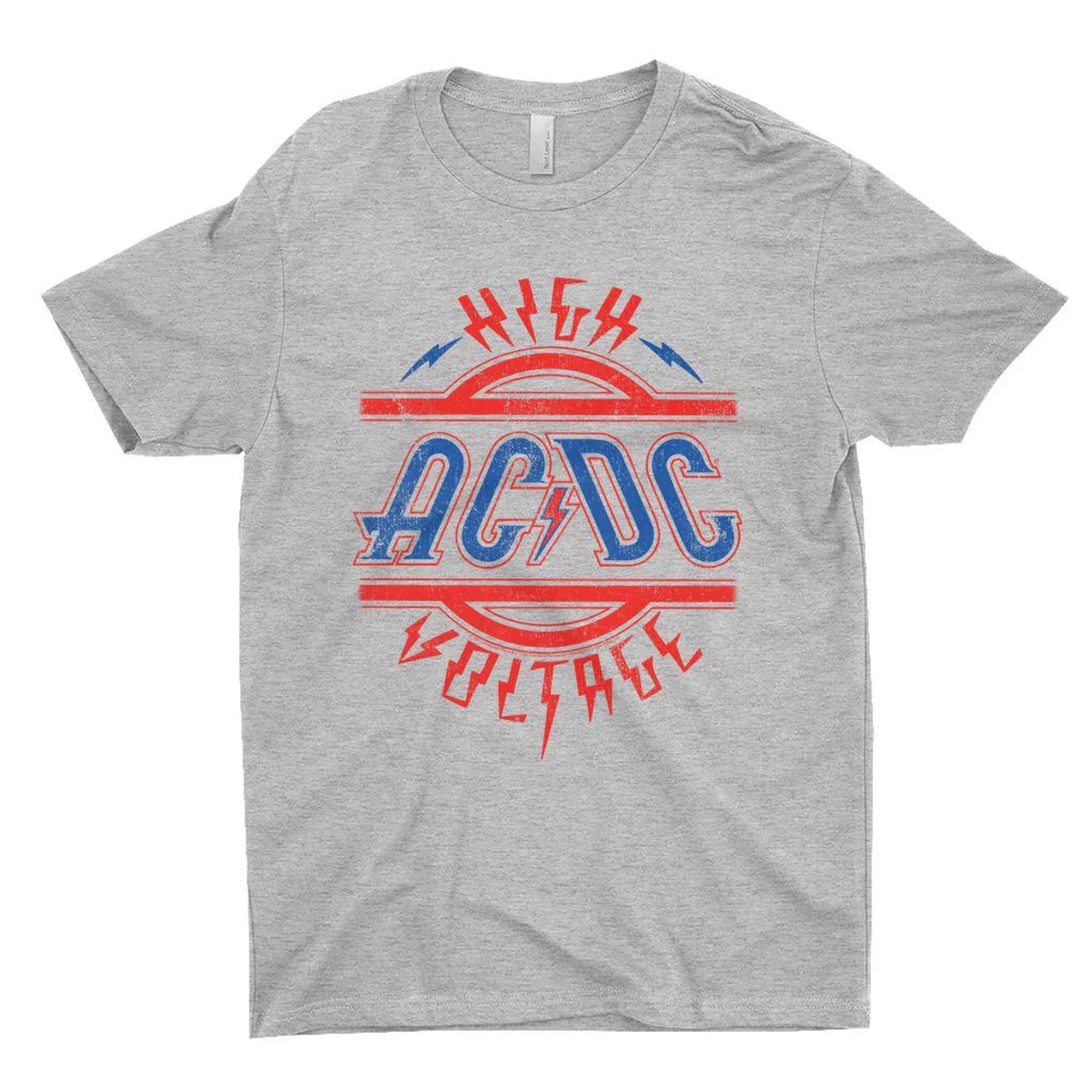 AC/DC T-Shirt | Red and Blue High Voltage Distressed ACDC Shirt (Merchbar Exclusive)