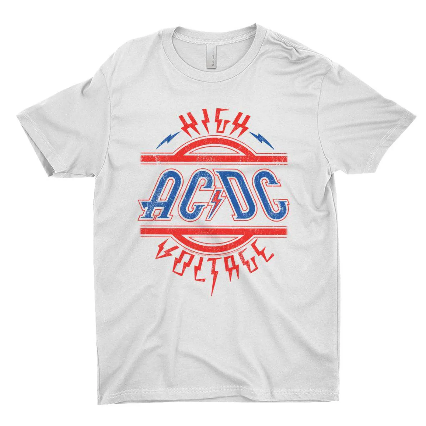 AC/DC T-Shirt | Red and Blue High Voltage Distressed ACDC Shirt (Merchbar Exclusive)