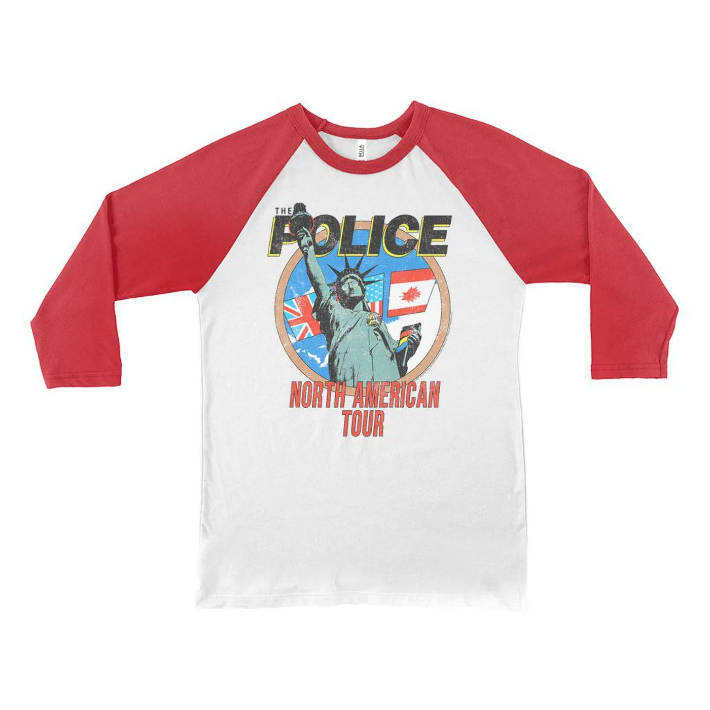The Police 3/4 Sleeve Baseball Tee | North America 1983 Colorful Concert Promotion Distressed The Police Shirt