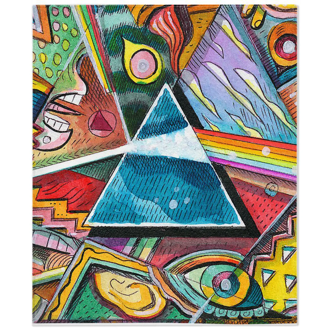 Pink Floyd Minky Blanket | Picasso Prism Artwork Pink Floyd Blanket (Merchbar Exclusive)