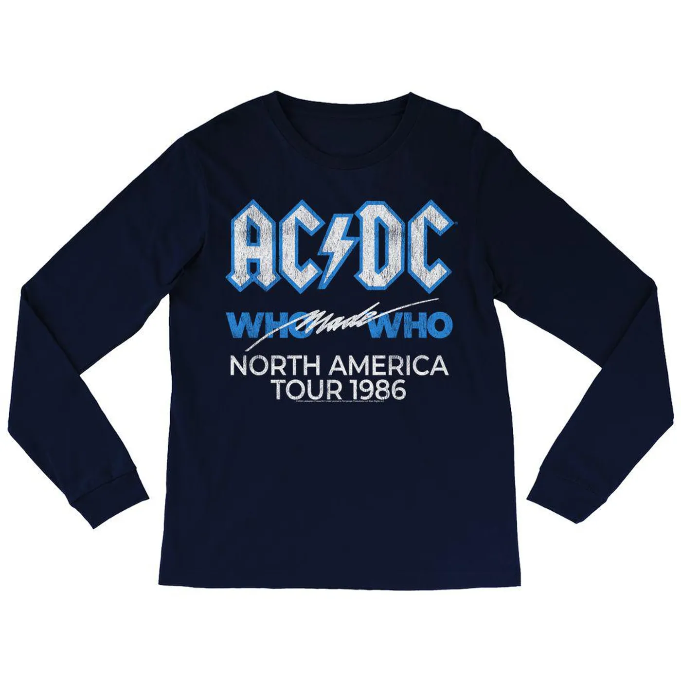 AC/DC Long Sleeve Shirt | Who Made Who North America 1986 Tour Distressed ACDC Shirt (Merchbar Exclusive)