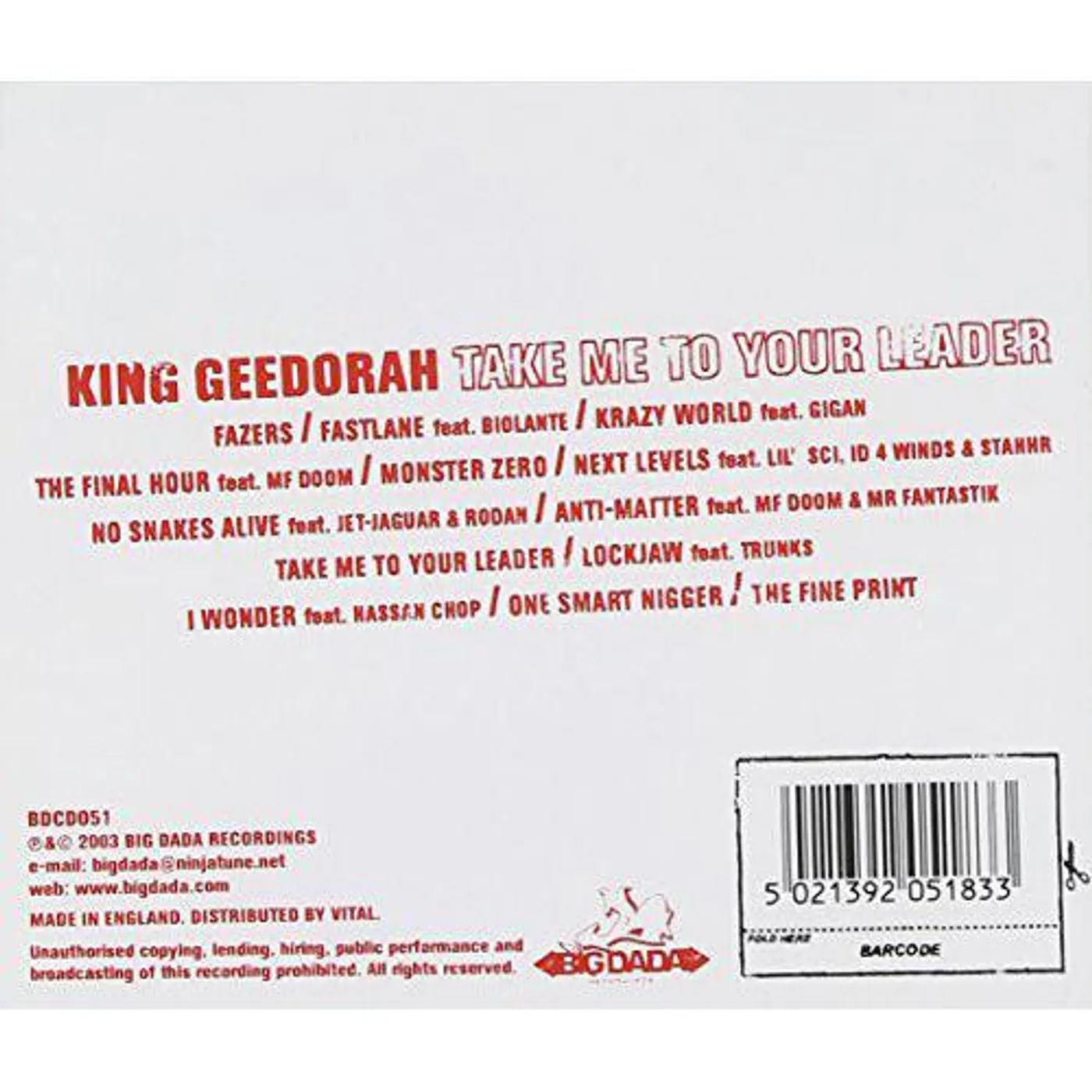 King Geedorah Take Me To Your Leader CD