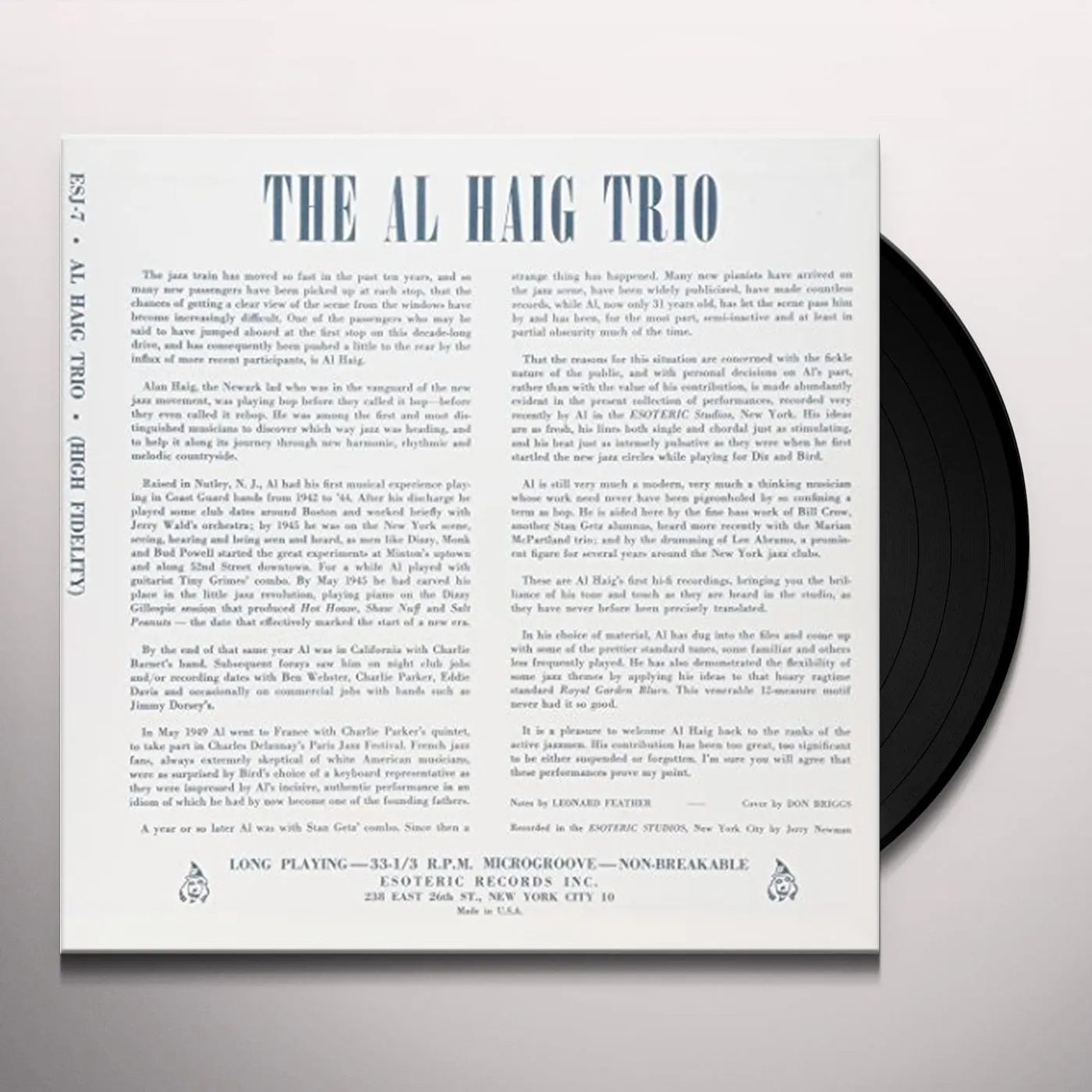 Al Haig Trio JAZZ WILL O THE WISP Vinyl Record