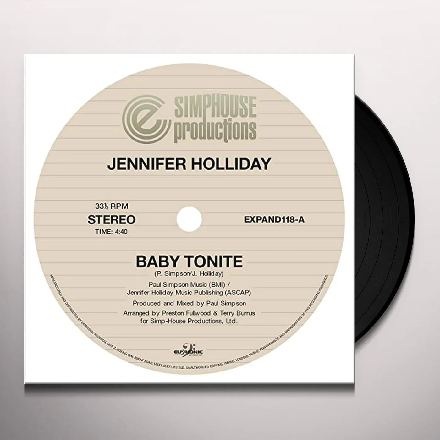 Jennifer Holliday BABY TONITE Vinyl Record