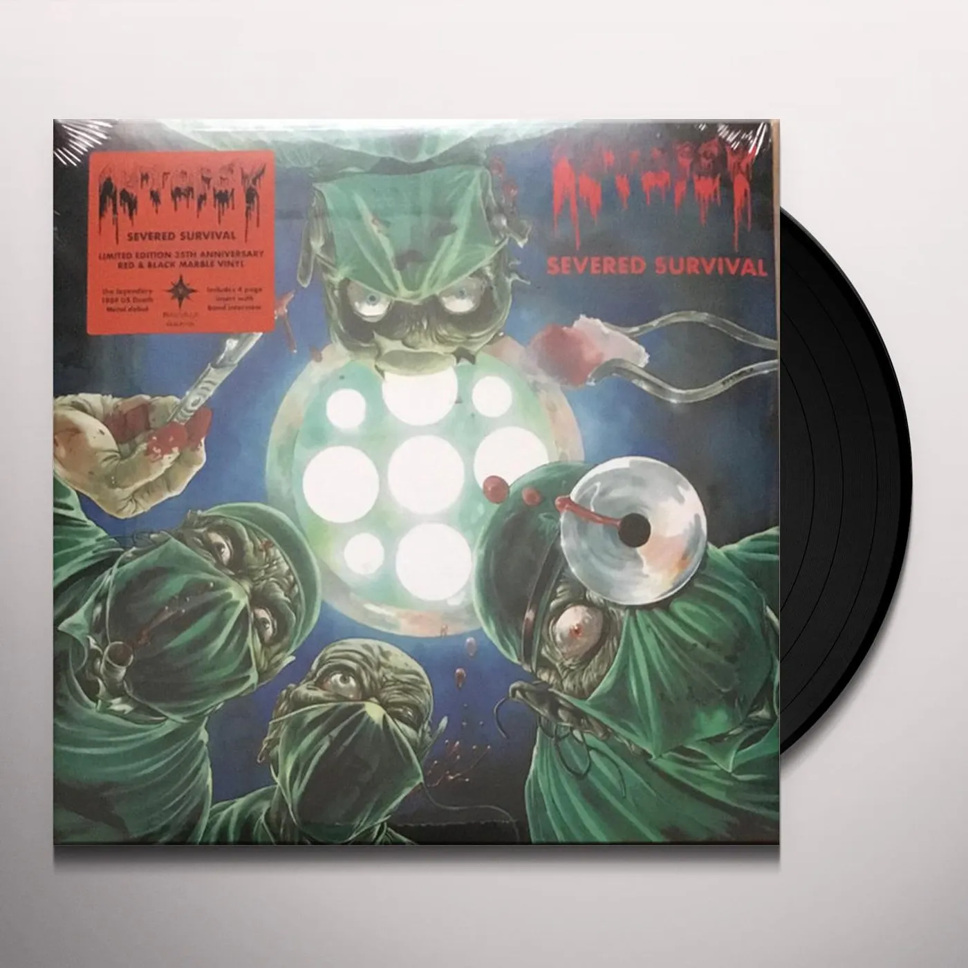 Autopsy SEVERED SURVIVAL (35TH ANNIVERSARY EDITION) (GREEN SLEEVE, RED , BLACK GORE VINYL) Vinyl Record