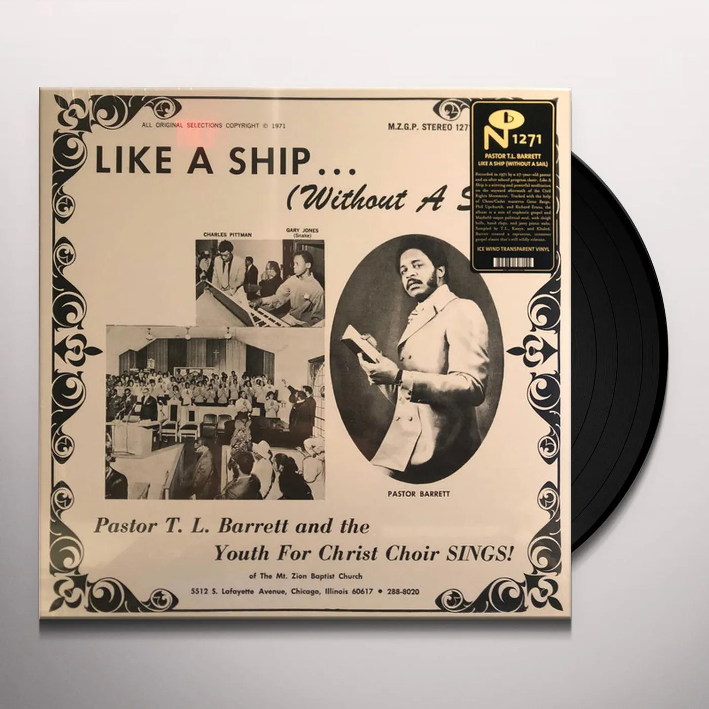 Pastor T.L. Barrett and the Youth for Christ Choir LIKE A SHIP (WITHOUT A SAIL) (ICE WIND TRANSPARENT VINYL) Vinyl Record