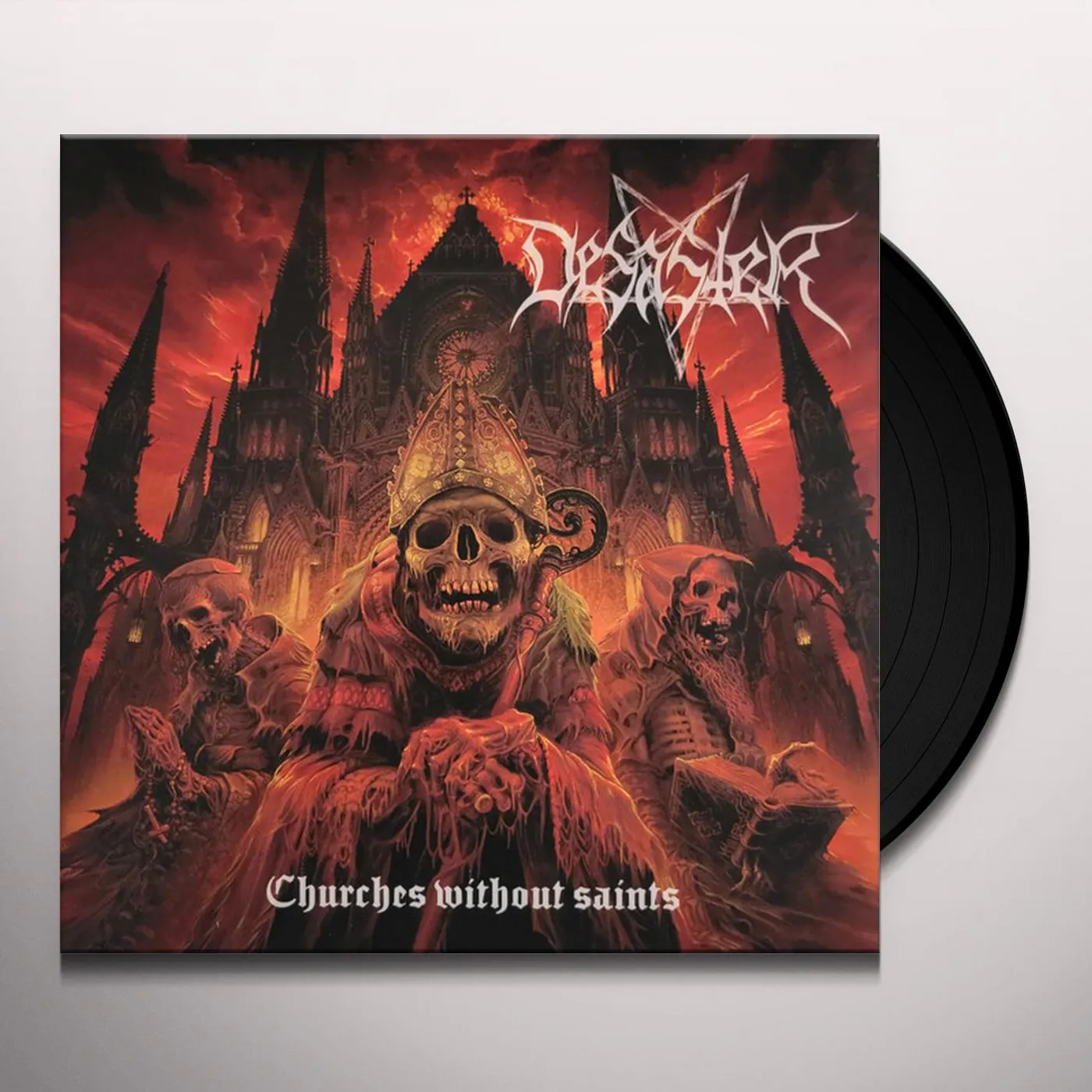 Desaster CHURCHES WITHOUT SAINTS (AMBER MARBLED VINYL) Vinyl Record