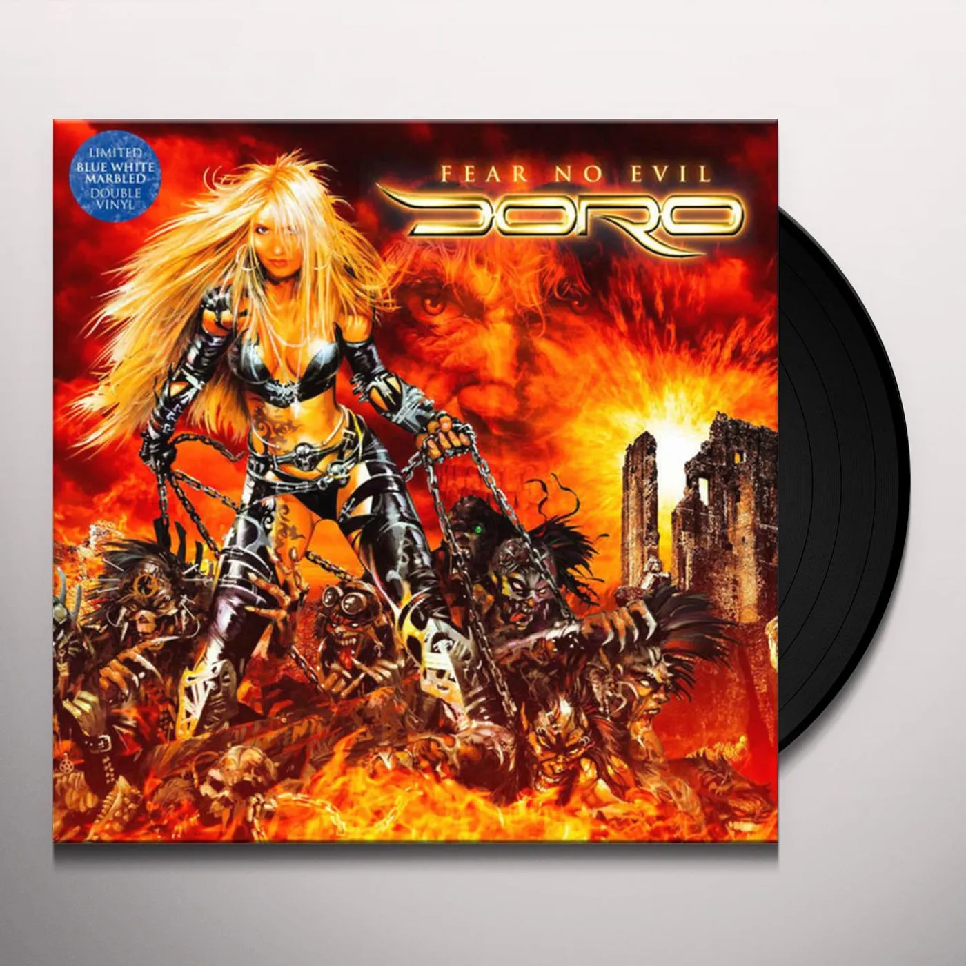 Doro FEAR NO EVIL (BLUE WHITE MARBLED) Vinyl Record