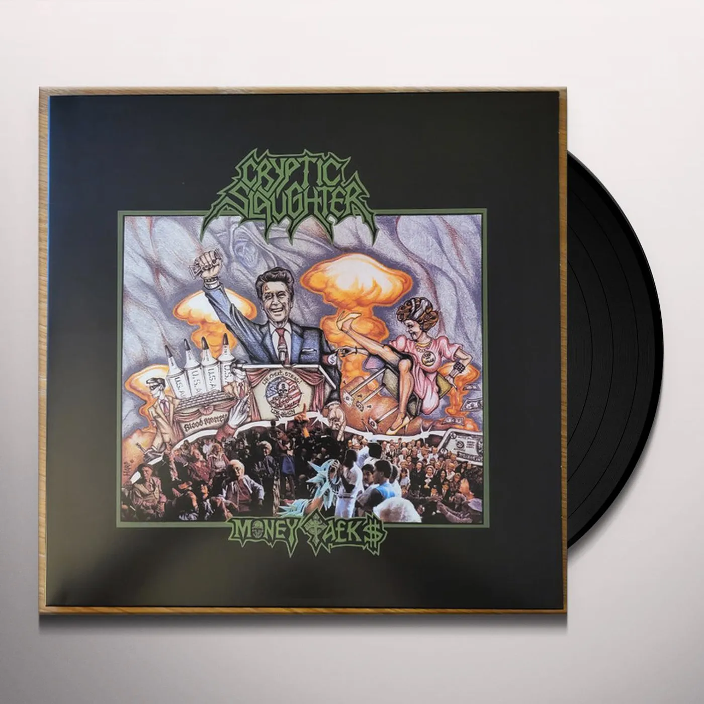 Cryptic Slaughter MONEY TALKS (BLACK ICE W/ OLIVE GREEN, BONE WHITE & HALLOWEEN ORANGE SPLATTER VINYL) Vinyl Record