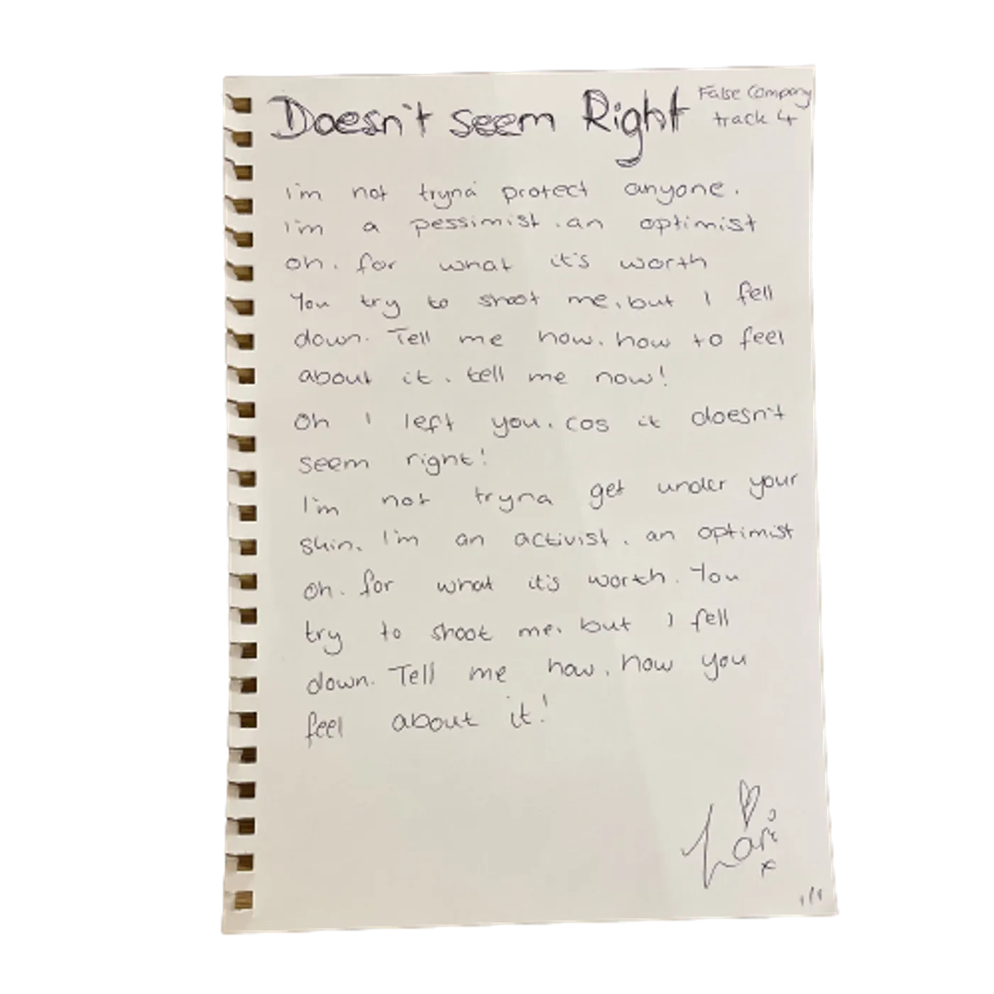 One Off Exclusive - Signed Lyric Sheets - Weekend Recovery 'False Company'