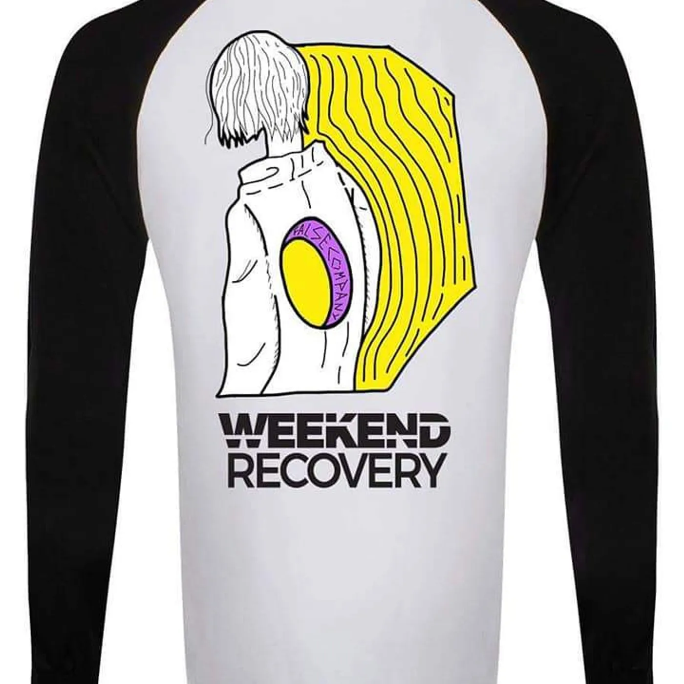 Weekend Recovery White Baseball Long Sleeved w/ Back Print