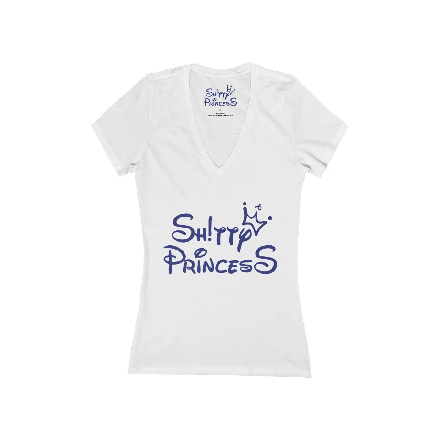 Women's Jersey Short Sleeve Deep V-Neck Tee in Shitty Princess Navy OG Logo
