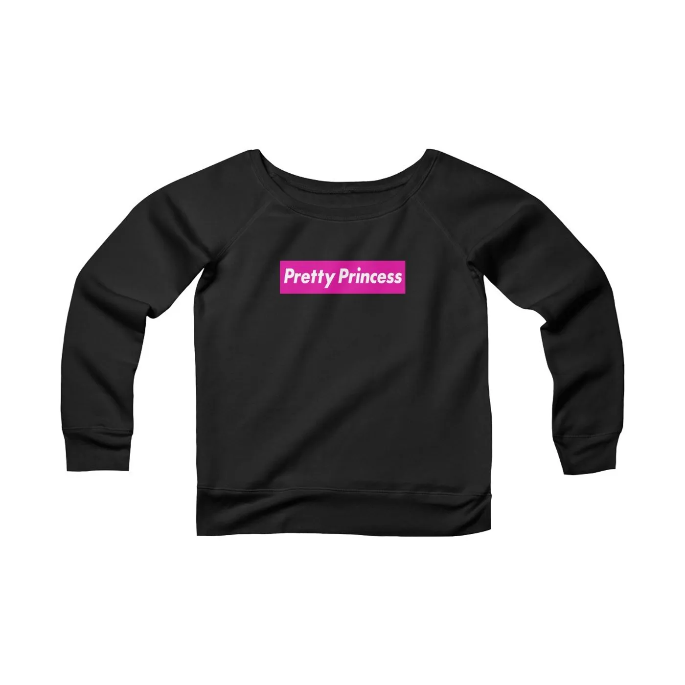 Shitty Princess Women's Sponge Fleece Wide Neck Sweatshirt in Pretty Princess Pink Logo