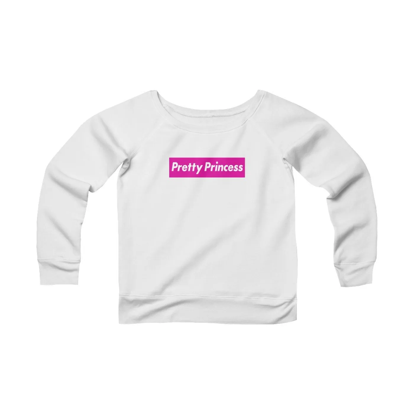 Shitty Princess Women's Sponge Fleece Wide Neck Sweatshirt in Pretty Princess Pink Logo
