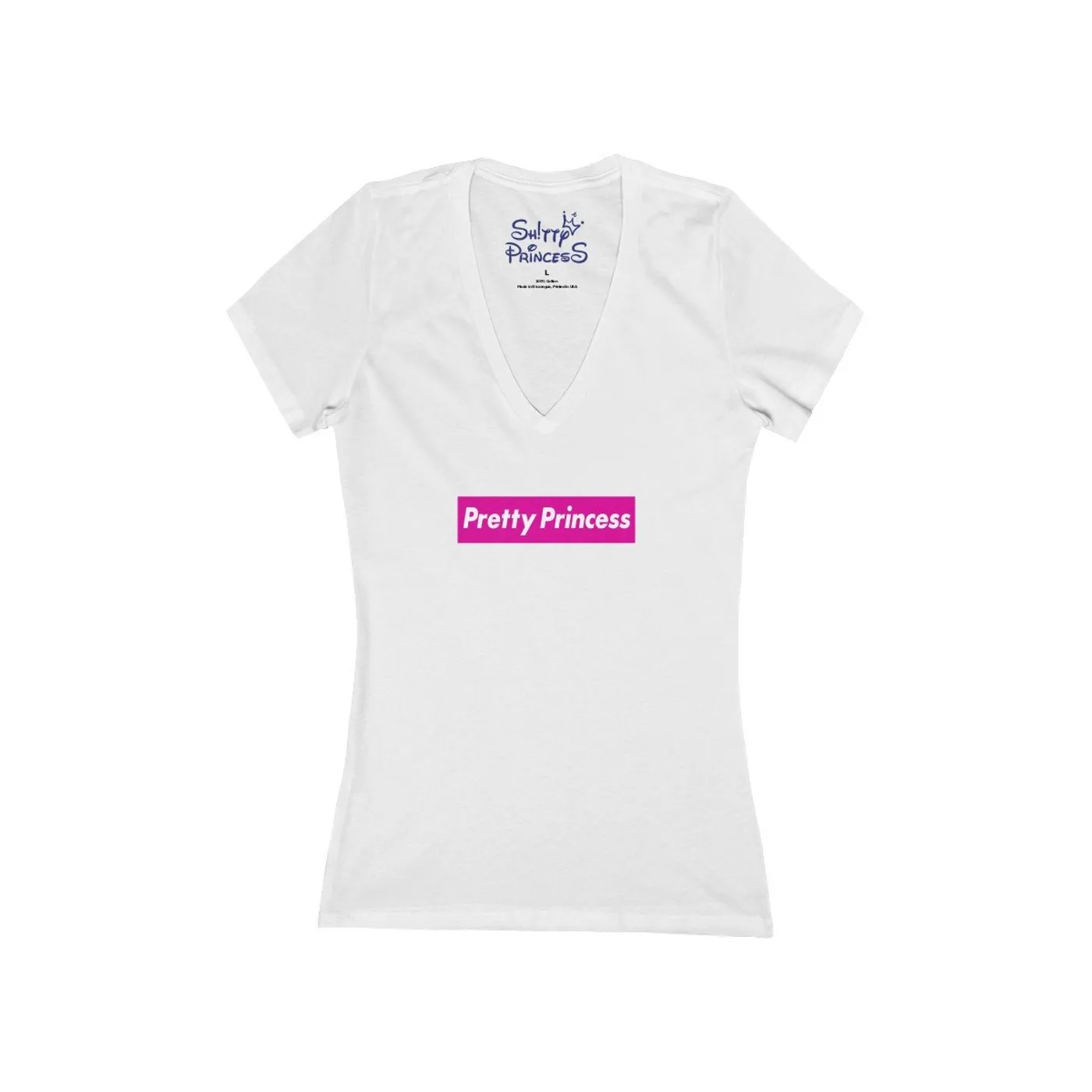 Shitty Princess Women's Jersey Short Sleeve Deep V-Neck Tee in Pretty Princess Pink Logo