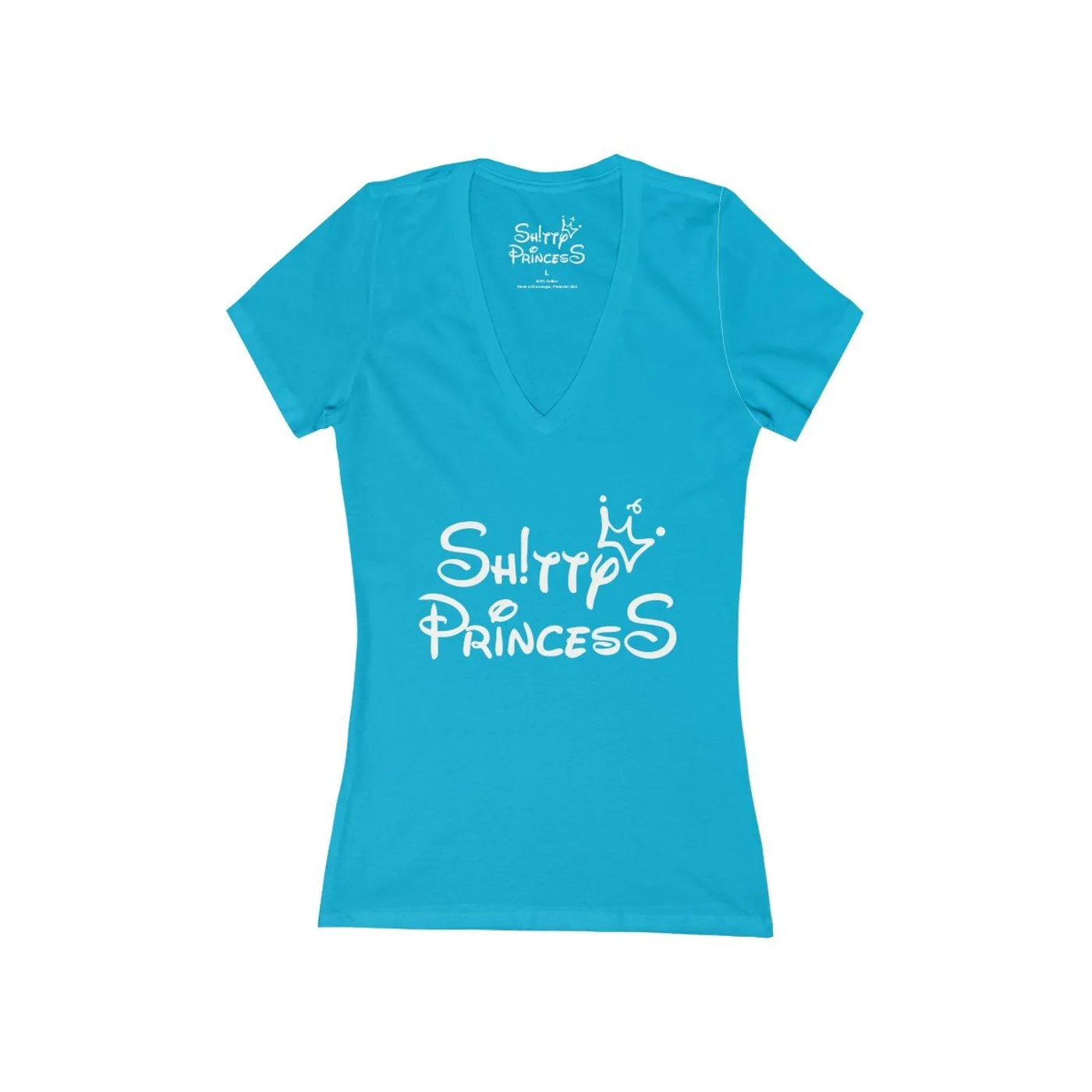 Women's Jersey Short Sleeve Deep V-Neck Tee in Shitty Princess White OG Logo