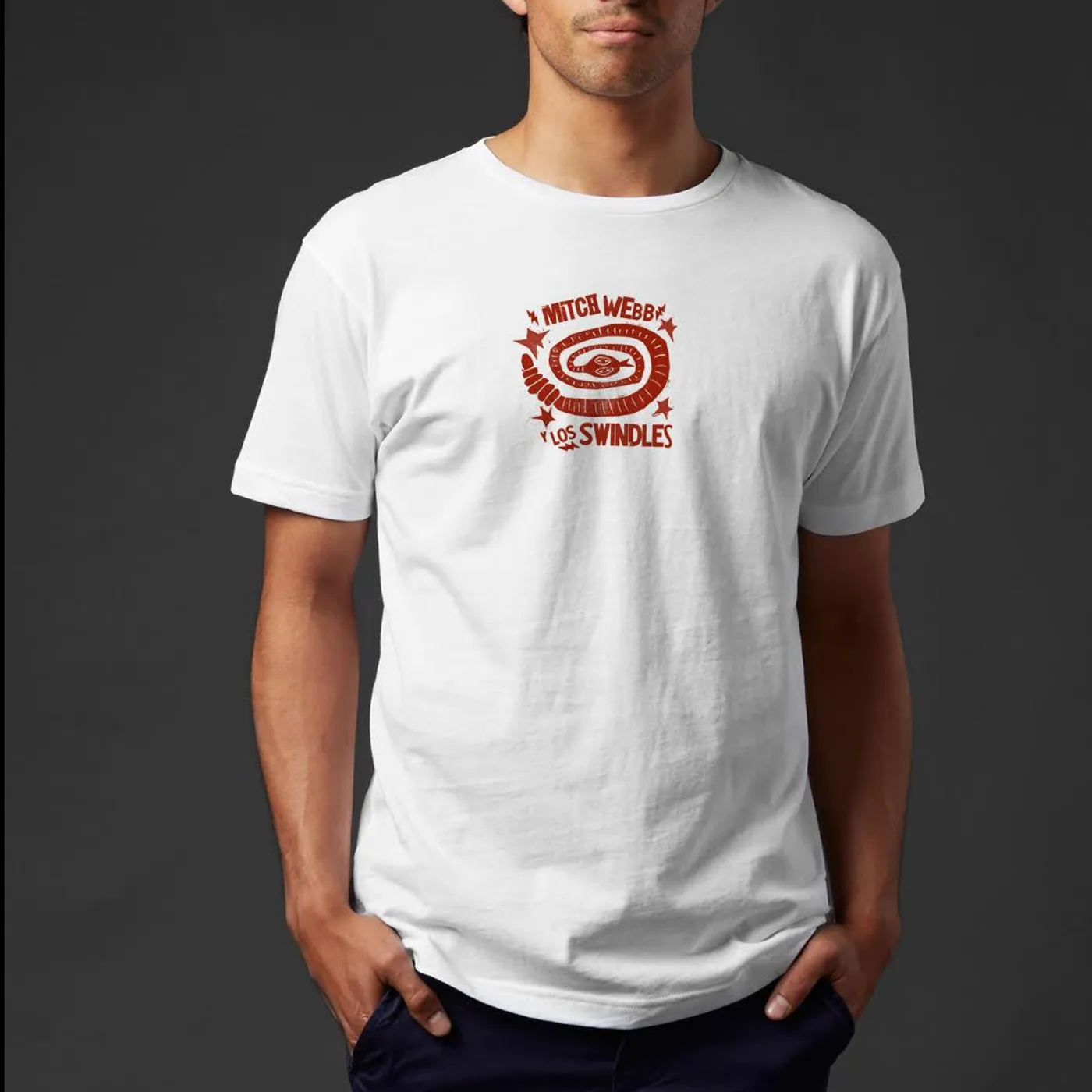 Mitch Webb and the Swindles White T-Shirt Red Print 2020