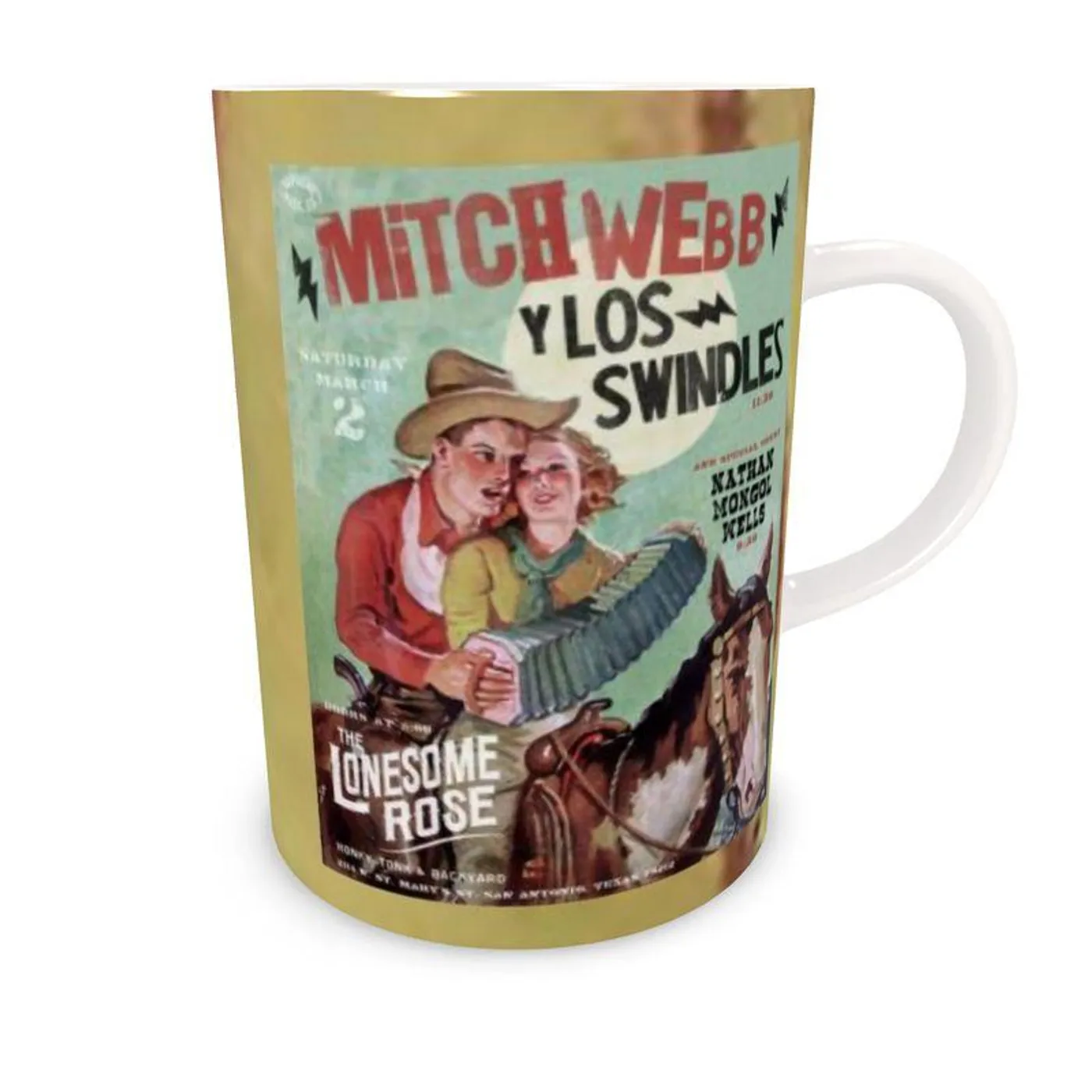 Live Show Poster Series (12 of 12) by H. Michael Karshis | Mitch Webb and the Swindles | Tall Bone China Mug