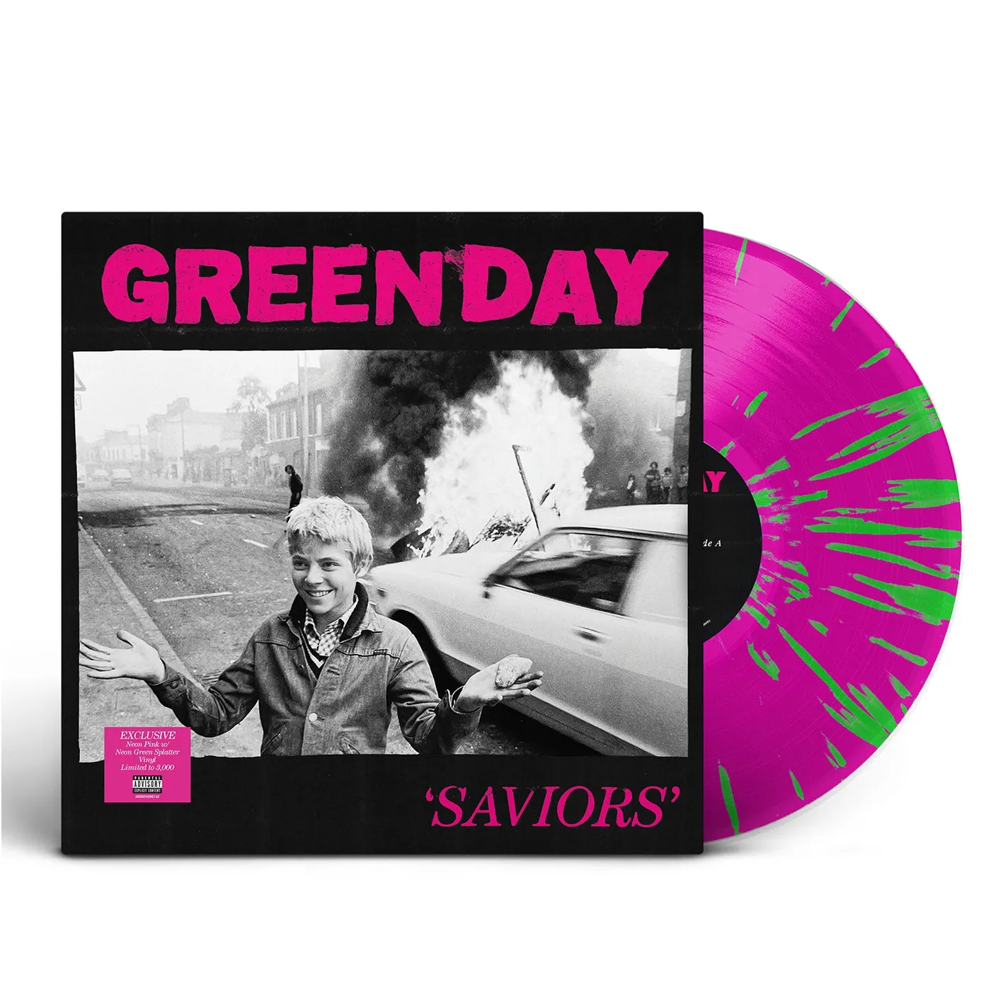 Green Day SAVIORS Lt Ed Store Exclusive Neon Pink w Neon Green Splatter Vinyl LP