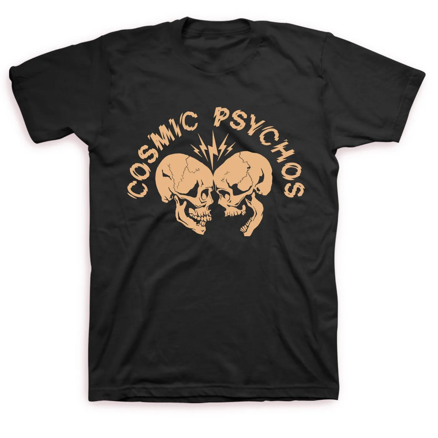 Cosmic Psychos Clashing Skulls T-shirt (Black w/ Gold Bone Print)